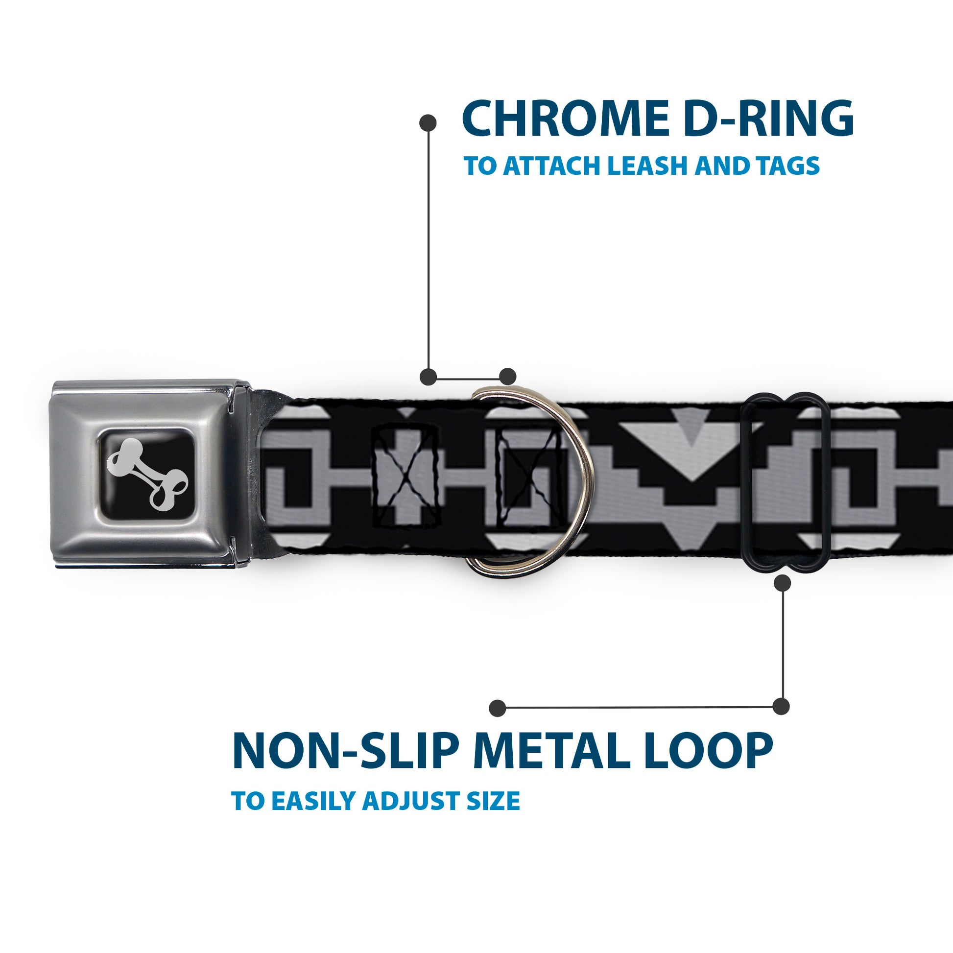 Dog Bone Seatbelt Buckle Collar - Navajo2 Black/Gray Seatbelt Buckle Collars Buckle-Down