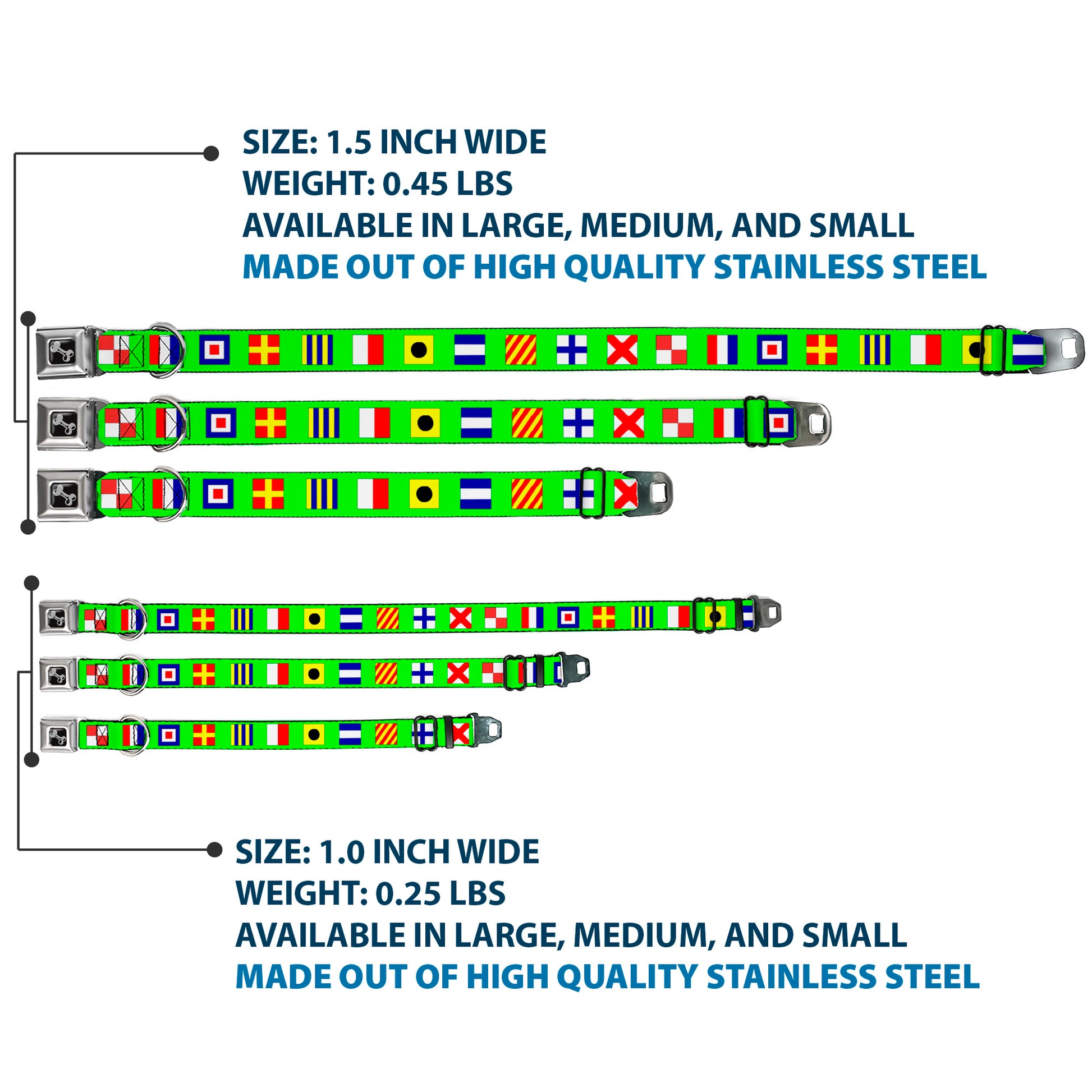 Dog Bone Seatbelt Buckle Collar - Nautical Flags Green/Multi Color Seatbelt Buckle Collars Buckle-Down