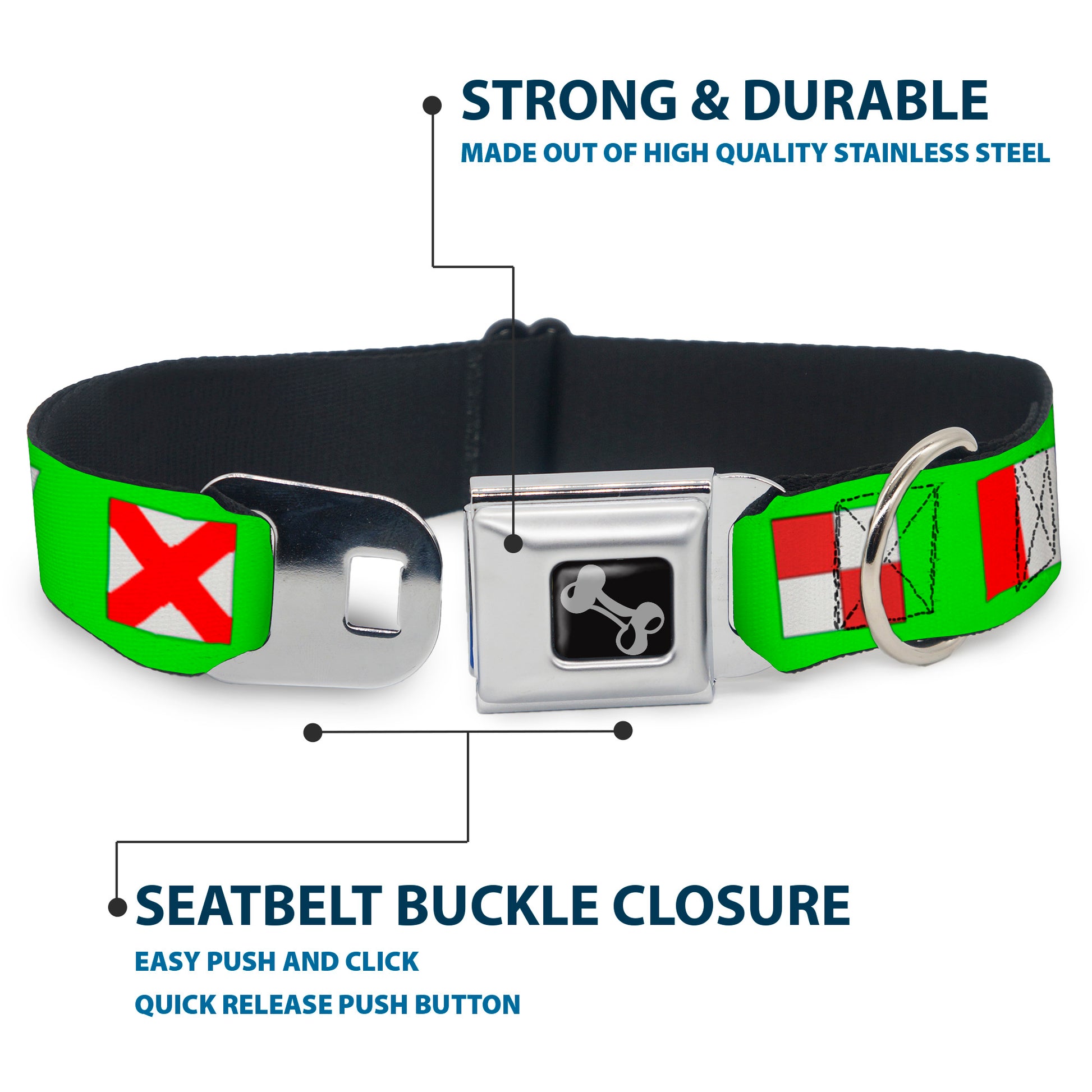 Dog Bone Seatbelt Buckle Collar - Nautical Flags Green/Multi Color Seatbelt Buckle Collars Buckle-Down