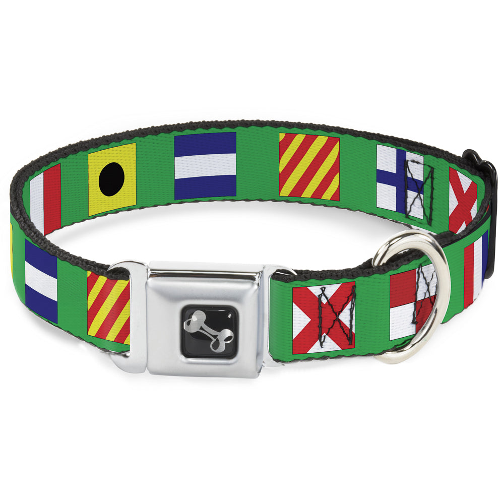 Dog Bone Seatbelt Buckle Collar - Nautical Flags Green/Multi Color Seatbelt Buckle Collars Buckle-Down