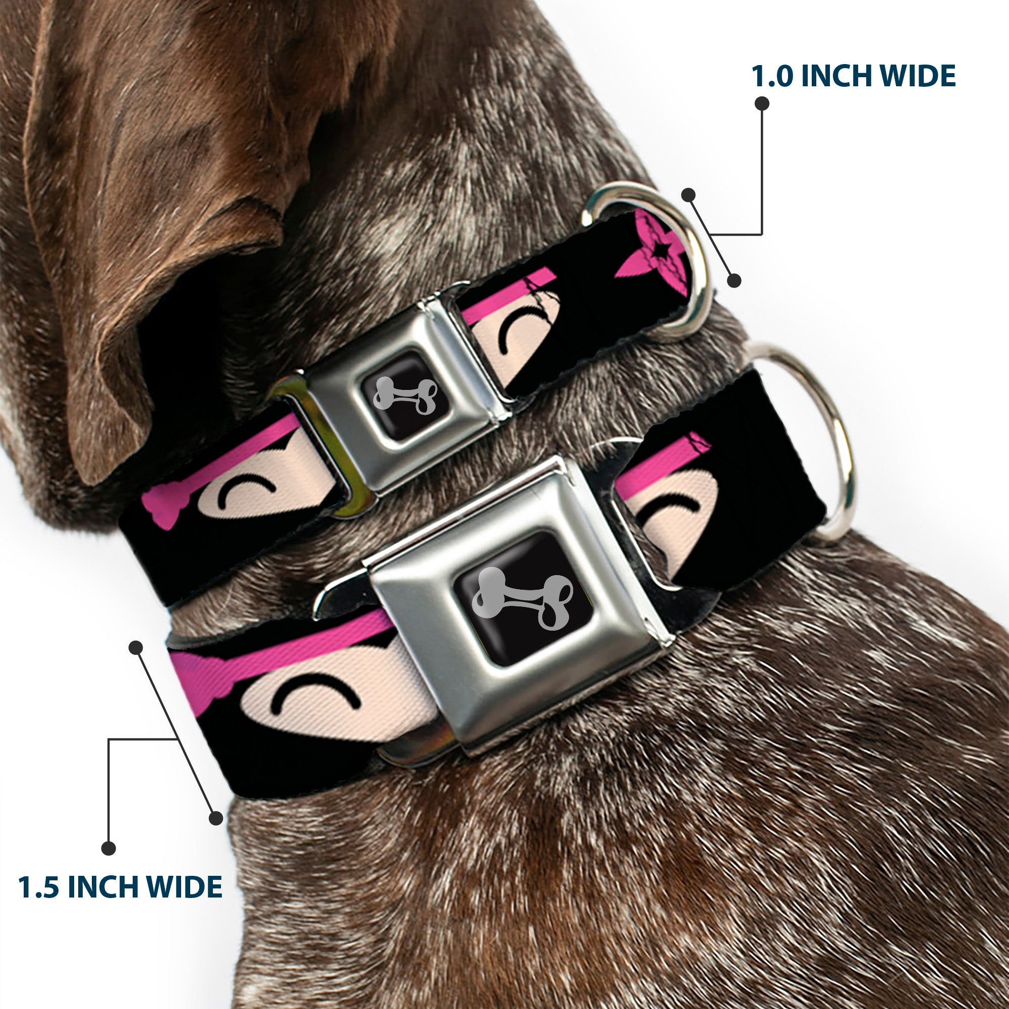 Dog Bone Seatbelt Buckle Collar - Ninja Star Black/Pink Seatbelt Buckle Collars Buckle-Down