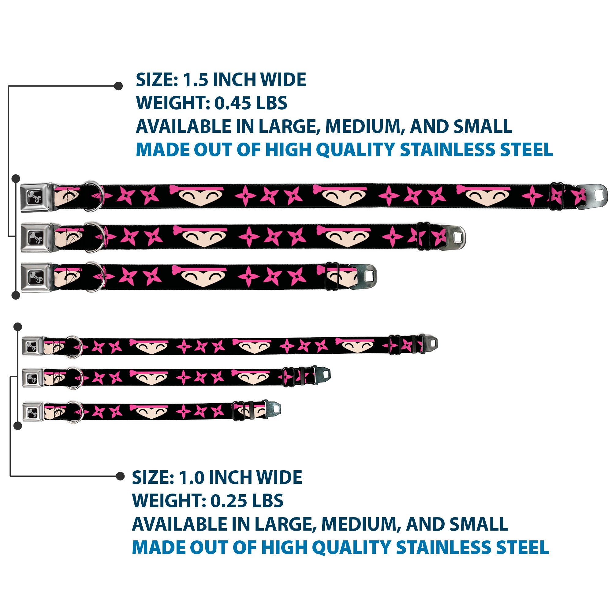 Dog Bone Seatbelt Buckle Collar - Ninja Star Black/Pink Seatbelt Buckle Collars Buckle-Down