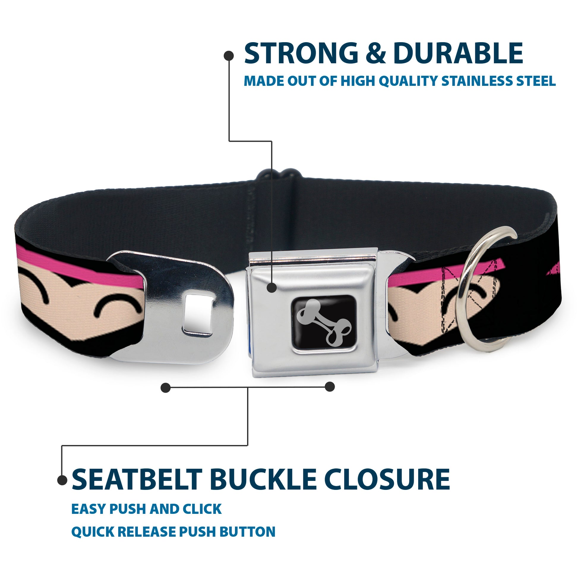 Dog Bone Seatbelt Buckle Collar - Ninja Star Black/Pink Seatbelt Buckle Collars Buckle-Down