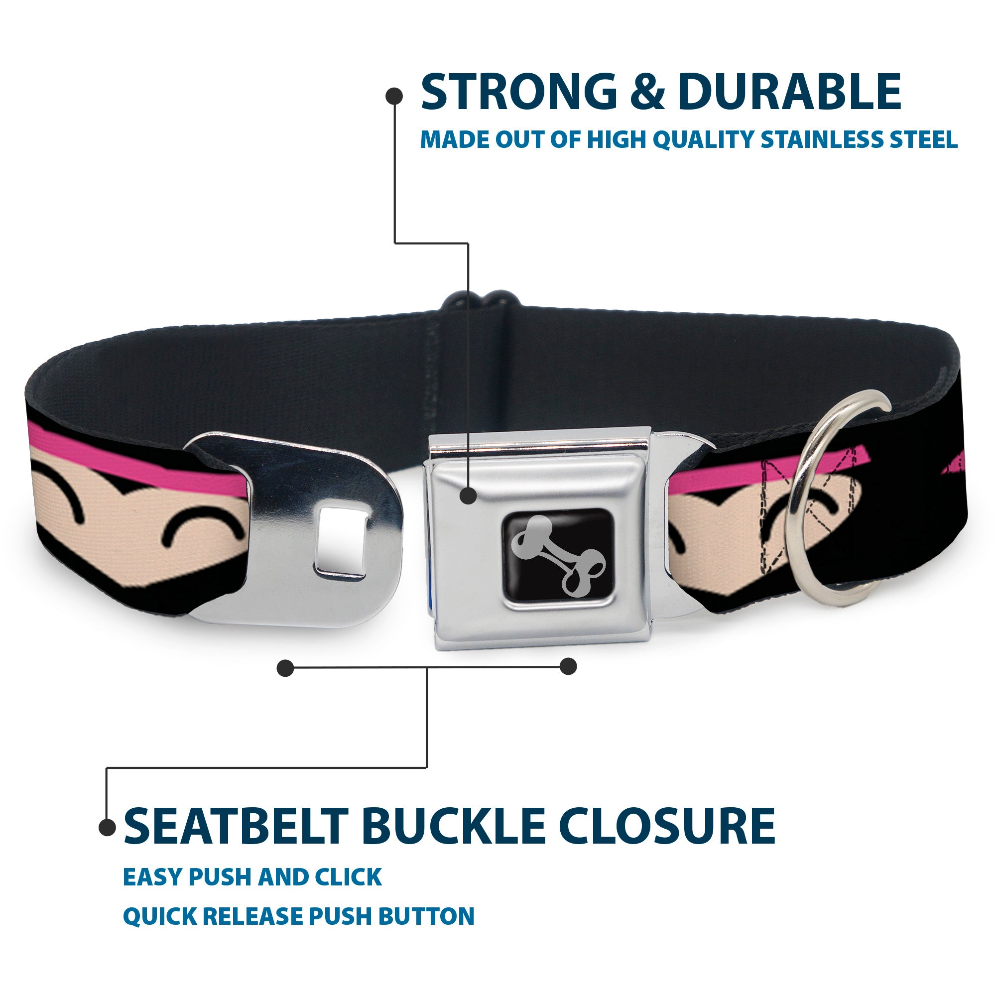 Dog Bone Seatbelt Buckle Collar - Ninja Star Black/Pink Seatbelt Buckle Collars Buckle-Down