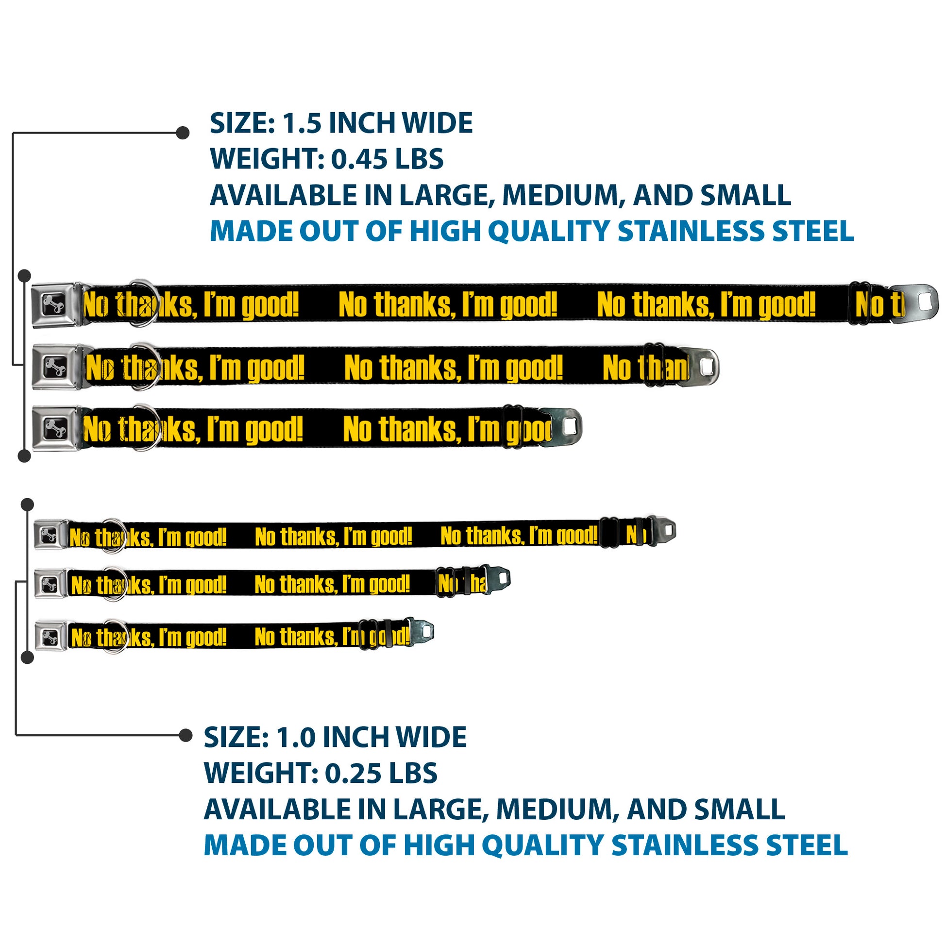 Dog Bone Seatbelt Buckle Collar - NO THANKS, I'M GOOD! Black/Gold Seatbelt Buckle Collars Buckle-Down