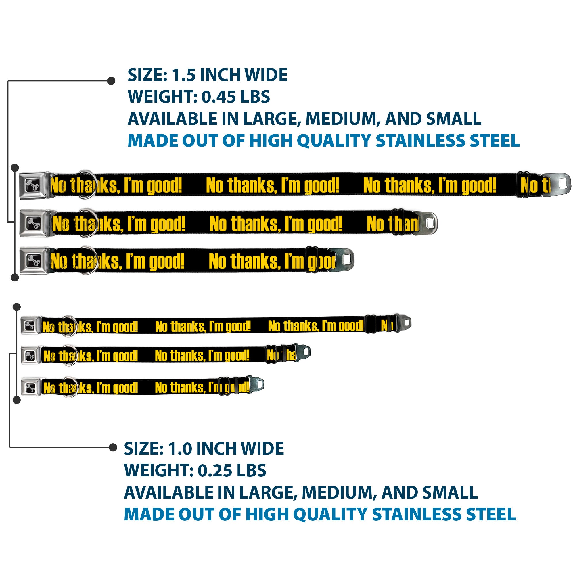 Dog Bone Seatbelt Buckle Collar - NO THANKS, I'M GOOD! Black/Gold Seatbelt Buckle Collars Buckle-Down