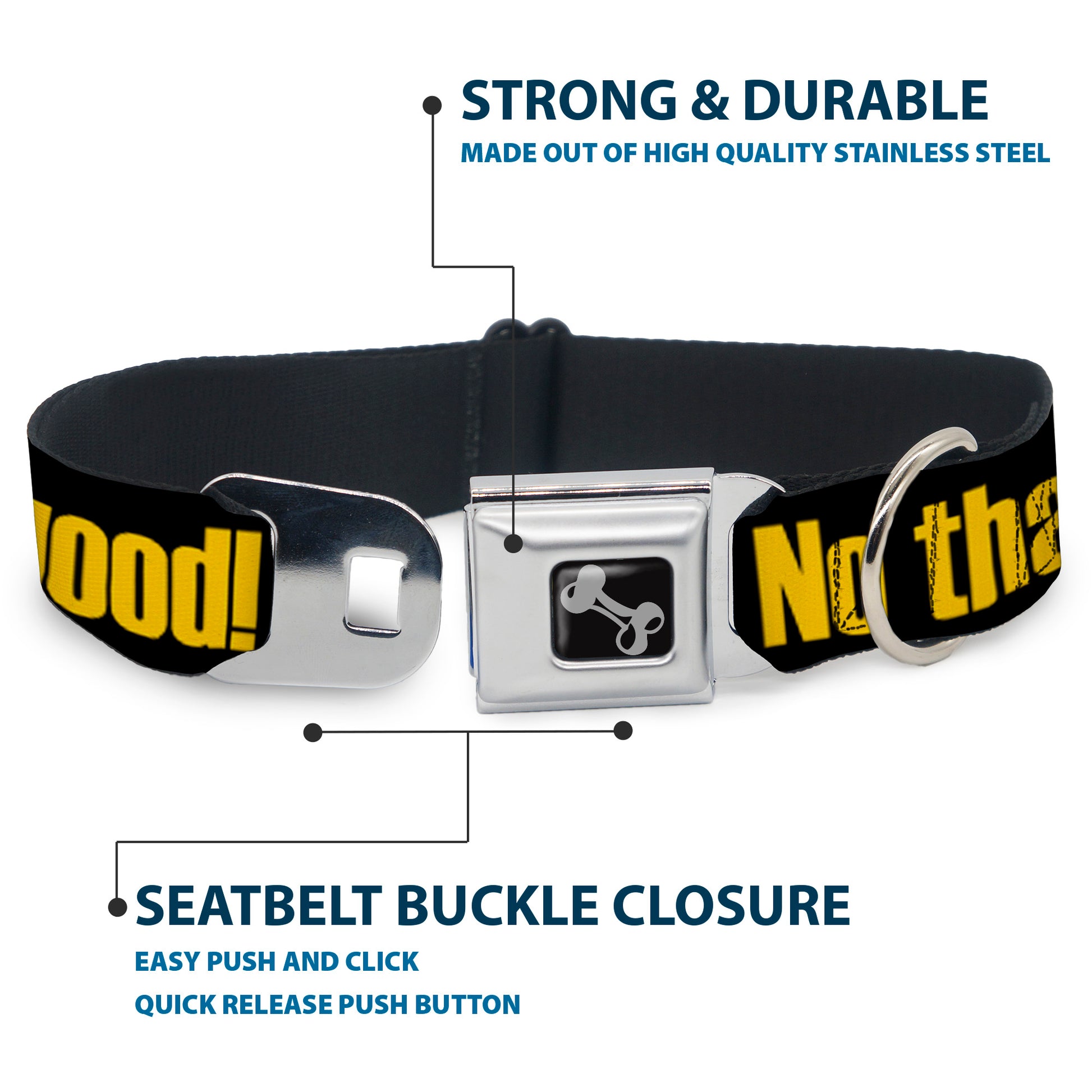 Dog Bone Seatbelt Buckle Collar - NO THANKS, I'M GOOD! Black/Gold Seatbelt Buckle Collars Buckle-Down
