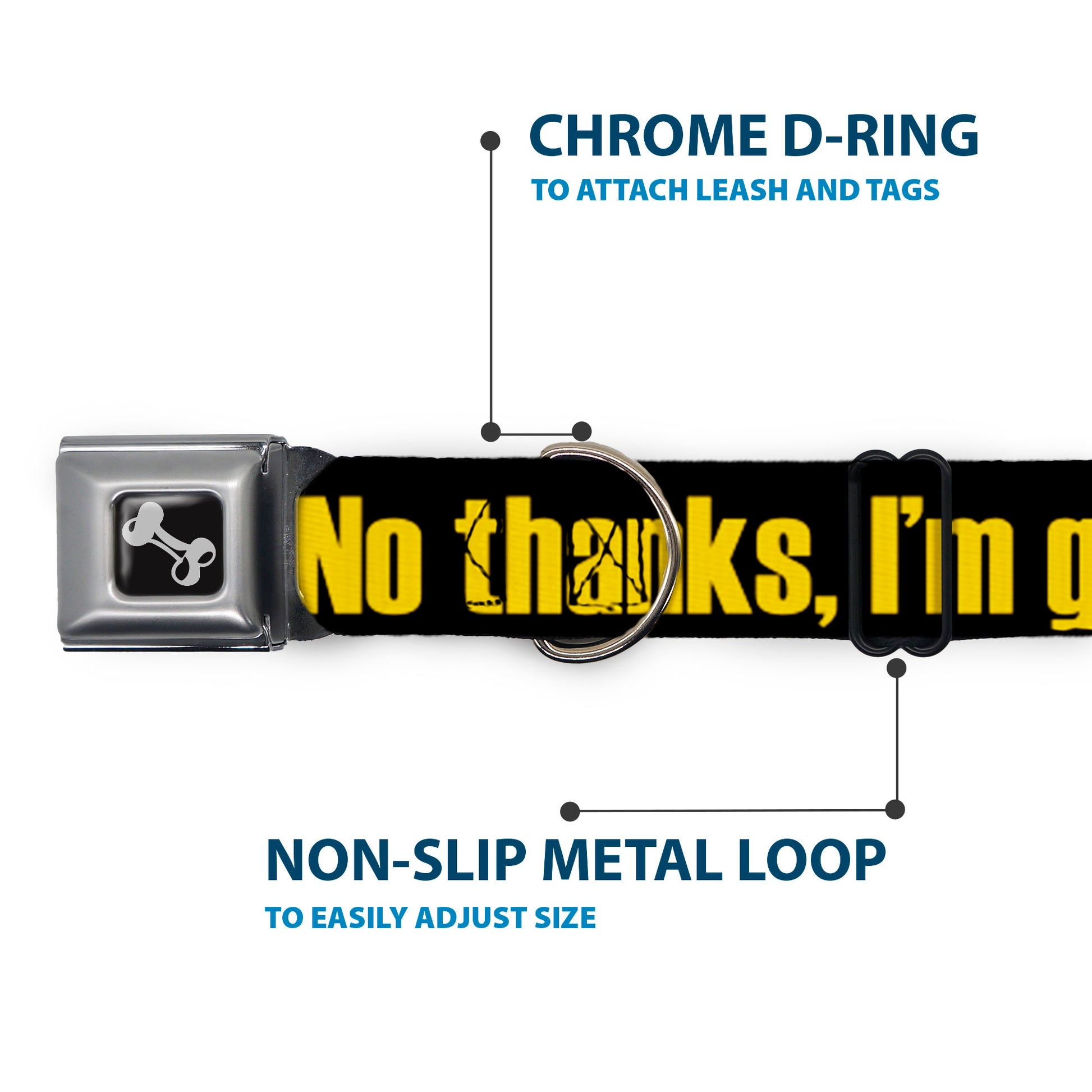 Dog Bone Seatbelt Buckle Collar - NO THANKS, I'M GOOD! Black/Gold Seatbelt Buckle Collars Buckle-Down