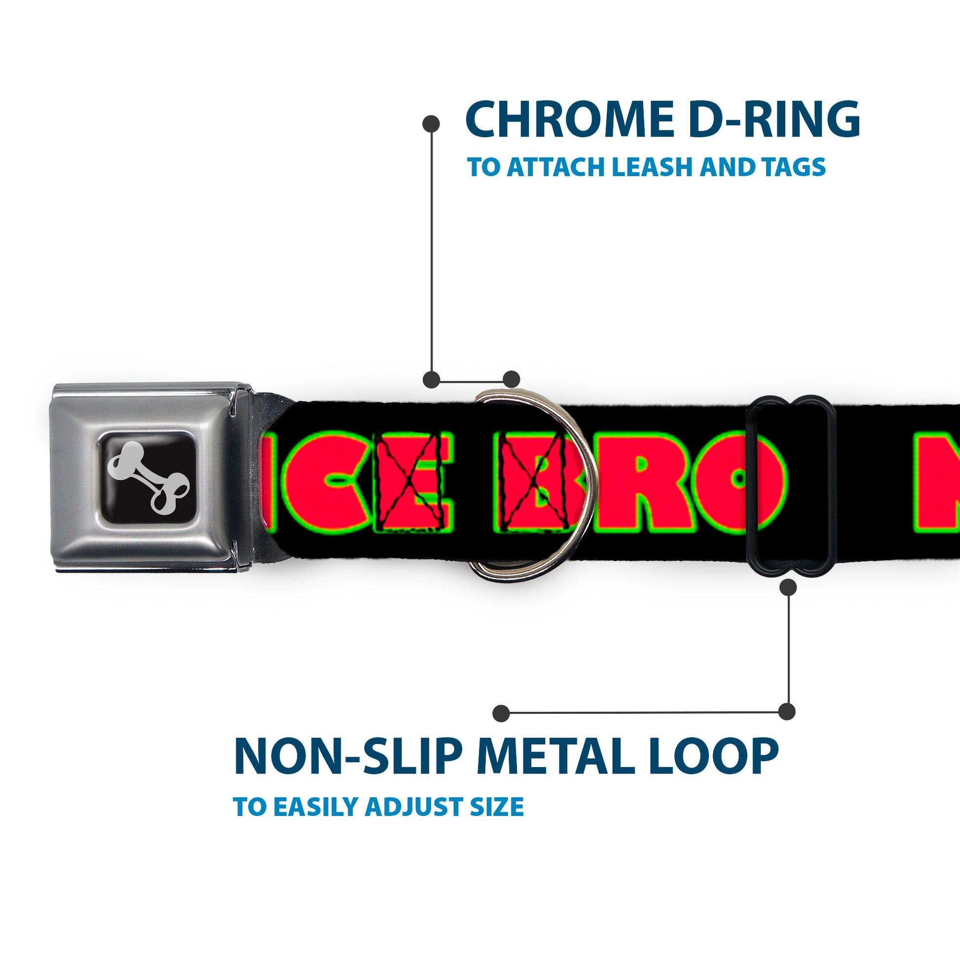 Dog Bone Seatbelt Buckle Collar - NO CHANCE BRO Black/Yellow/Red Seatbelt Buckle Collars Buckle-Down