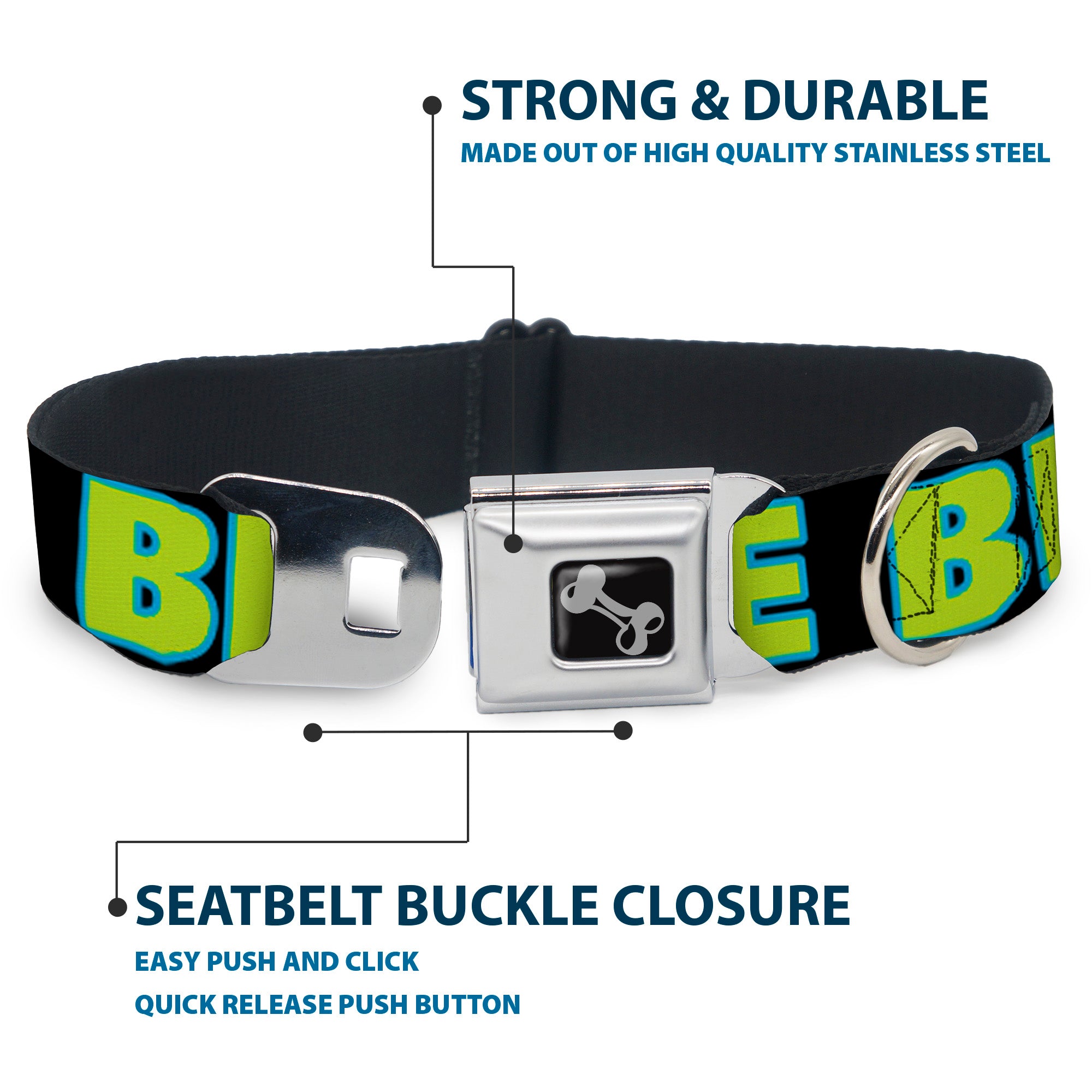 Dog Bone Seatbelt Buckle Collar - NO CHANCE BRO Black/Turquoise/Green Seatbelt Buckle Collars Buckle-Down