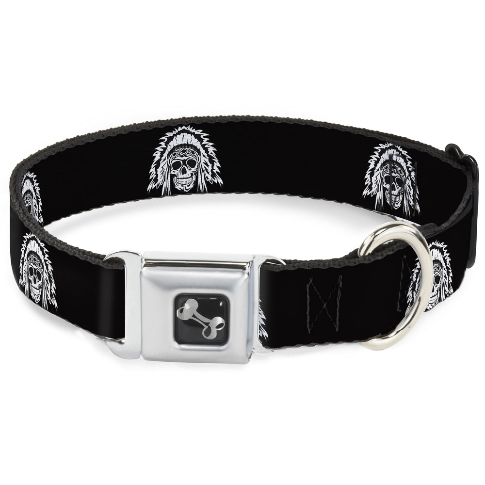 Dog Bone Seatbelt Buckle Collar - Native American Skull Black/White Seatbelt Buckle Collars Buckle-Down