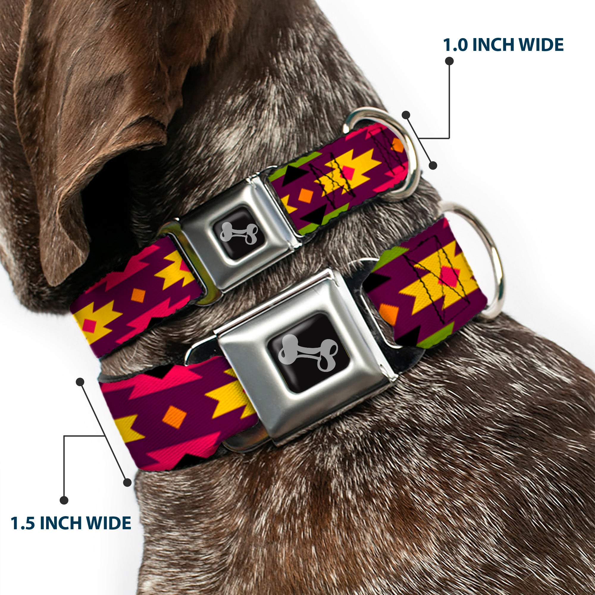 Dog Bone Seatbelt Buckle Collar - Navajo Orange/Purple/Yellow/Pink/Green/Black Seatbelt Buckle Collars Buckle-Down