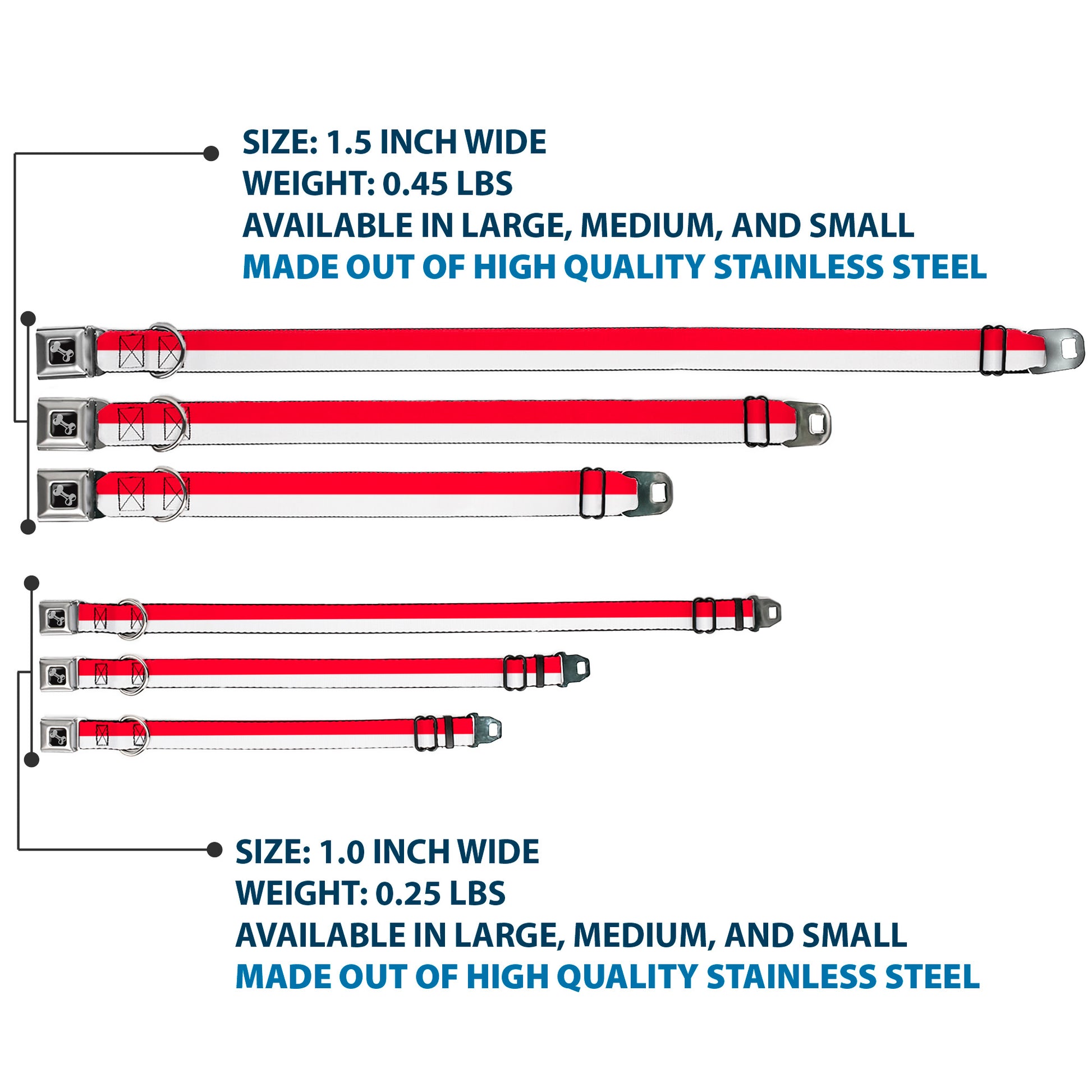 Dog Bone Seatbelt Buckle Collar - North Carolina Flag Stripe Red/White Seatbelt Buckle Collars Buckle-Down