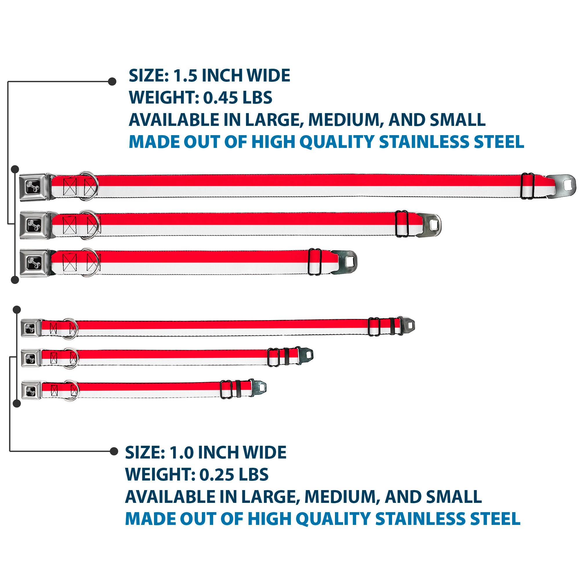Dog Bone Seatbelt Buckle Collar - North Carolina Flag Stripe Red/White Seatbelt Buckle Collars Buckle-Down