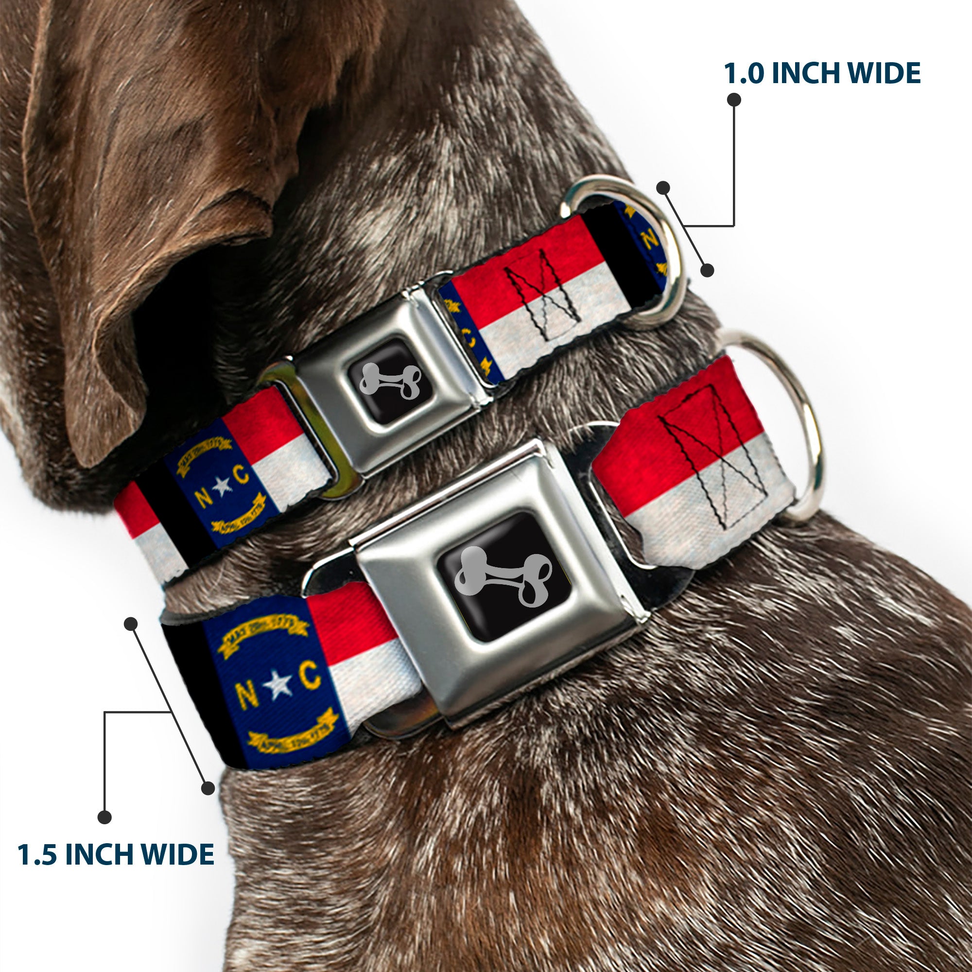 Dog Bone Seatbelt Buckle Collar - North Carolina Flag Distressed/Black Seatbelt Buckle Collars Buckle-Down