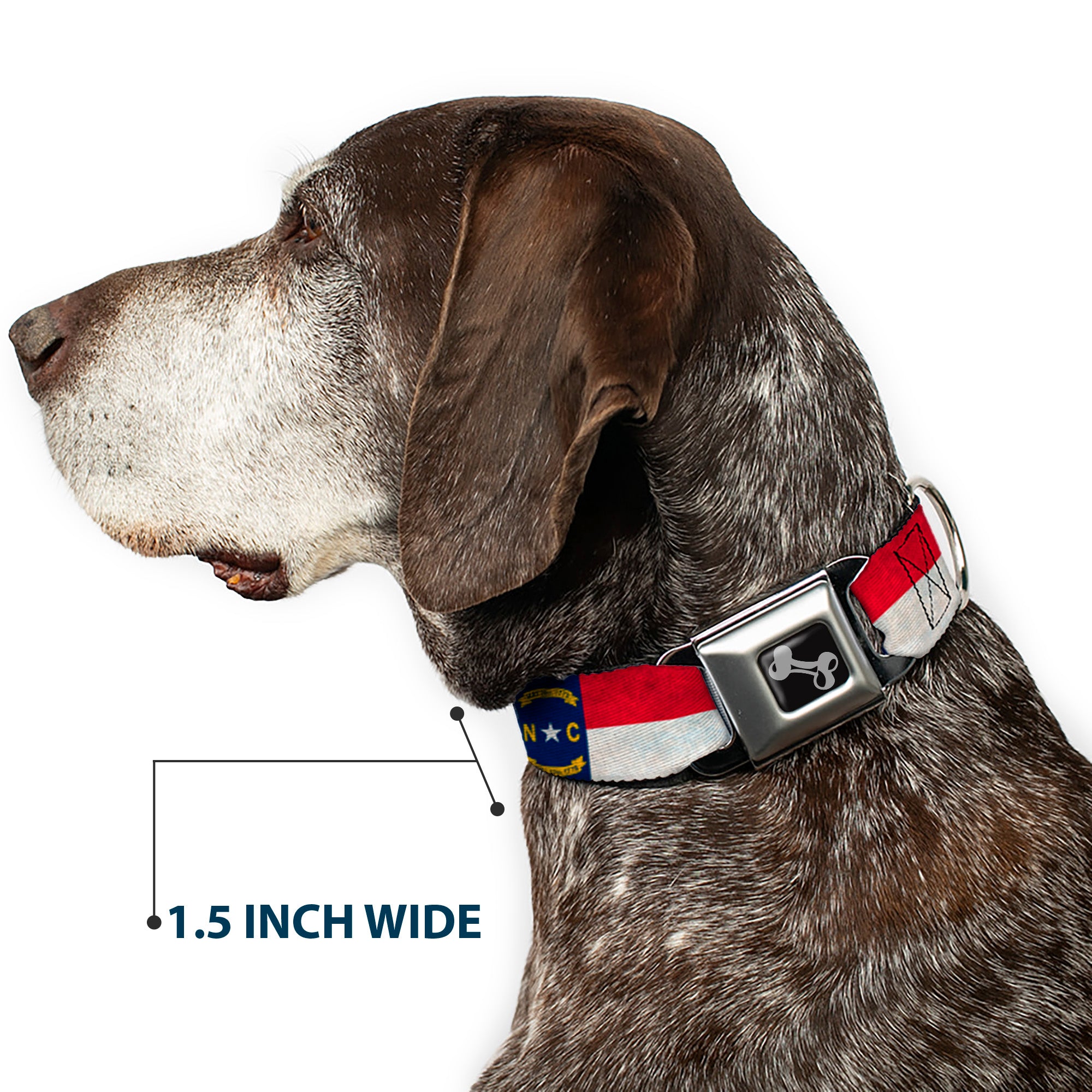 Dog Bone Seatbelt Buckle Collar - North Carolina Flag Distressed/Black Seatbelt Buckle Collars Buckle-Down