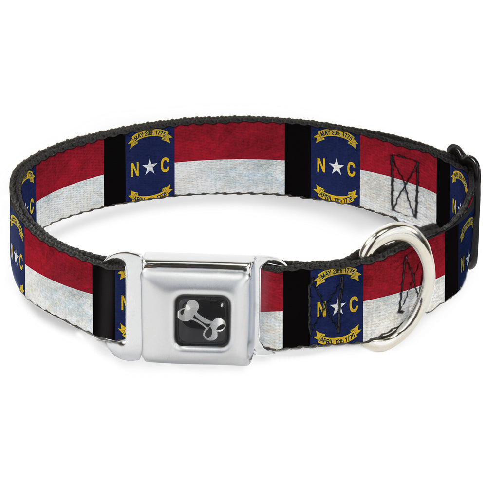 Dog Bone Seatbelt Buckle Collar - North Carolina Flag Distressed/Black Seatbelt Buckle Collars Buckle-Down