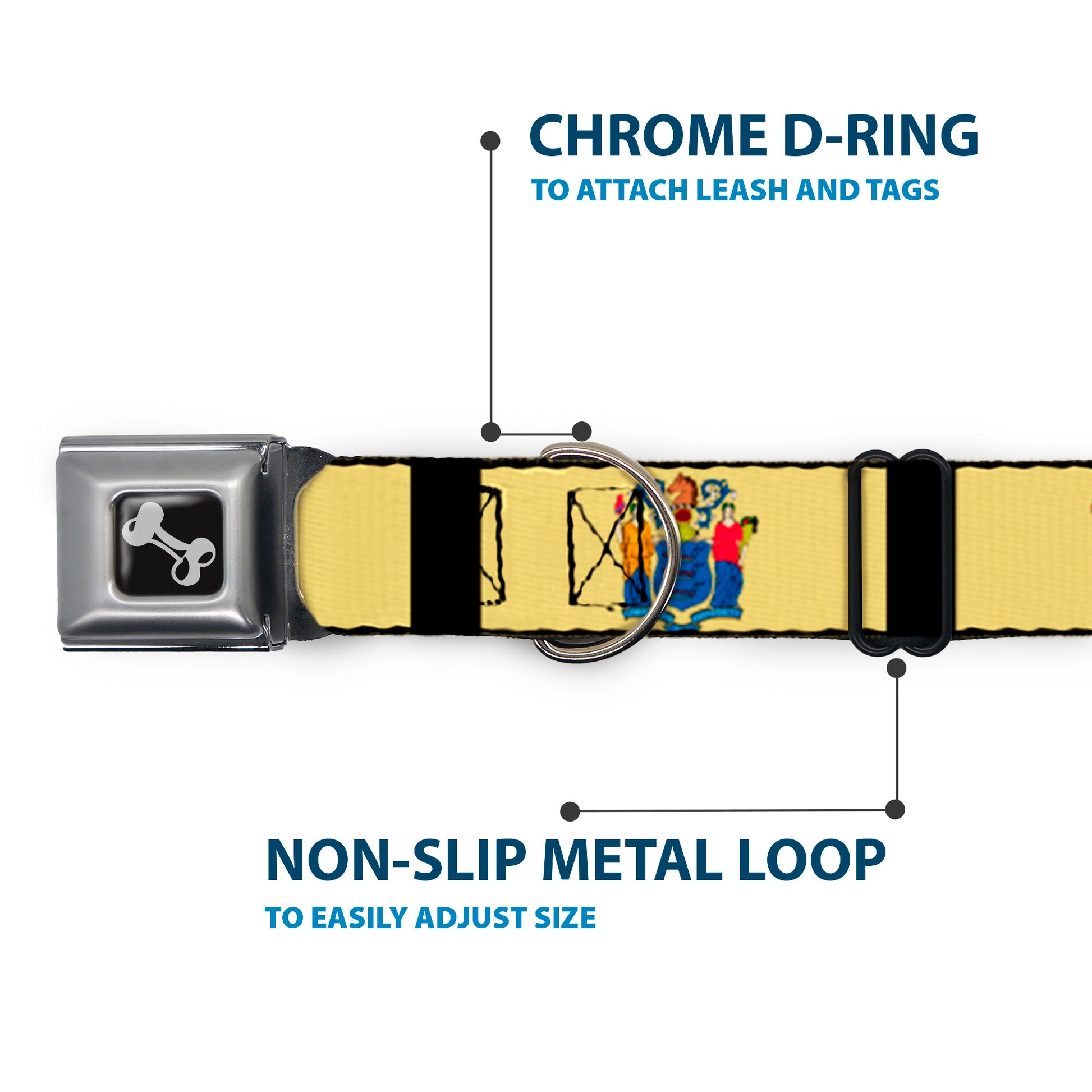Dog Bone Seatbelt Buckle Collar - New Jersey Flags/Black Seatbelt Buckle Collars Buckle-Down