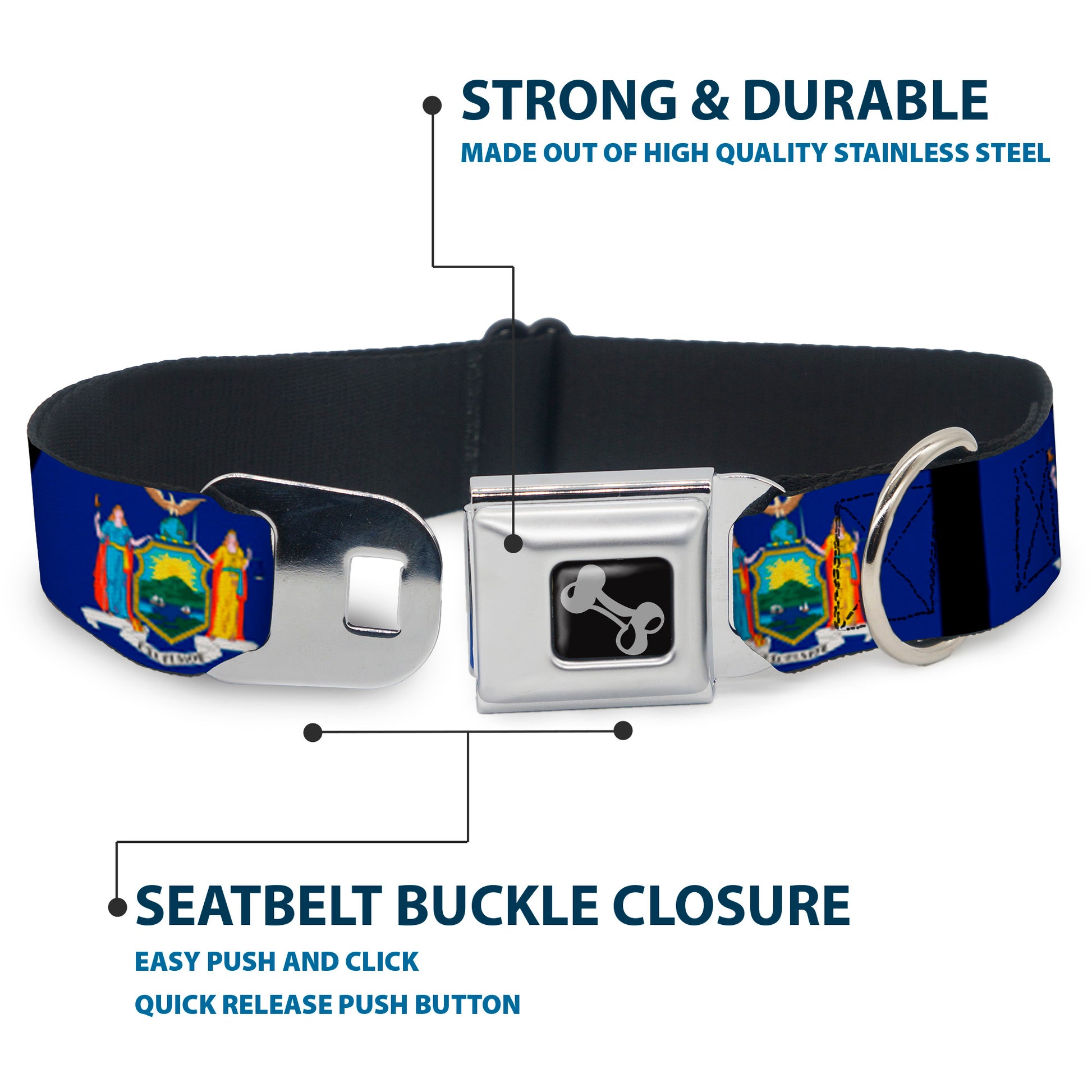 Dog Bone Seatbelt Buckle Collar - New York Flags/Black Seatbelt Buckle Collars Buckle-Down