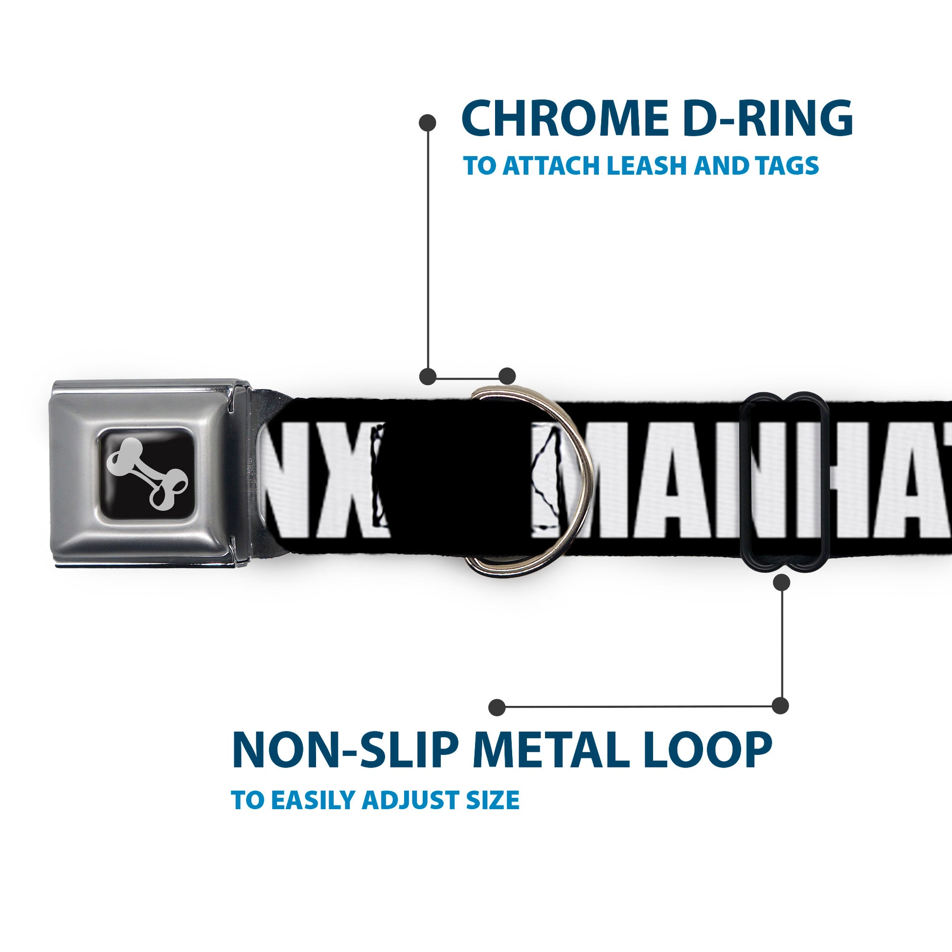 Dog Bone Seatbelt Buckle Collar - New York's Five Burroughs Bold Black/White Seatbelt Buckle Collars Buckle-Down