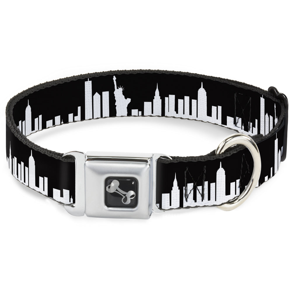 Dog Bone Seatbelt Buckle Collar - New York Solid Skyline Black/White Seatbelt Buckle Collars Buckle-Down