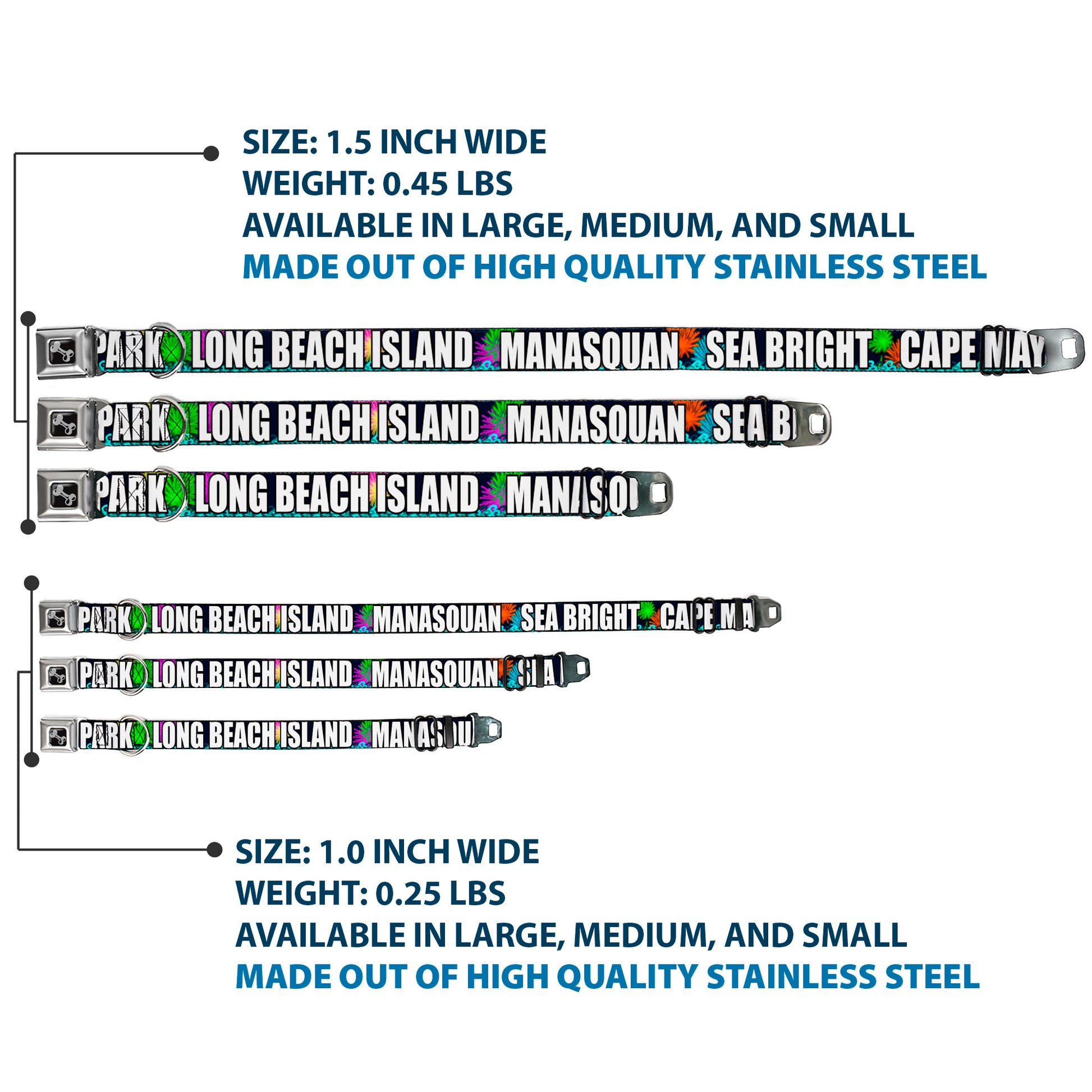 Dog Bone Seatbelt Buckle Collar - New Jersey Shore Towns Black/Multi Color/White Seatbelt Buckle Collars Buckle-Down