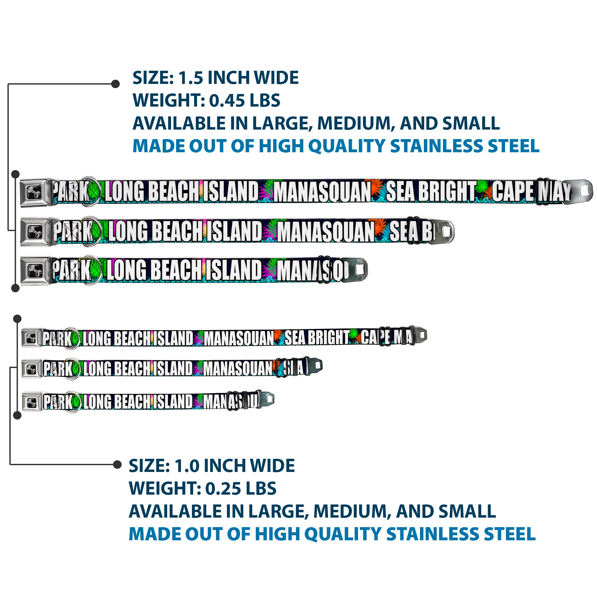 Dog Bone Seatbelt Buckle Collar - New Jersey Shore Towns Black/Multi Color/White Seatbelt Buckle Collars Buckle-Down