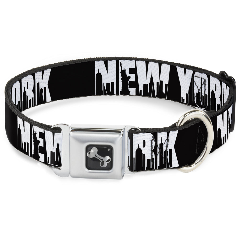 Dog Bone Seatbelt Buckle Collar - NEW YORK Bold/Skyline Silhouette Black/White/Black Seatbelt Buckle Collars Buckle-Down