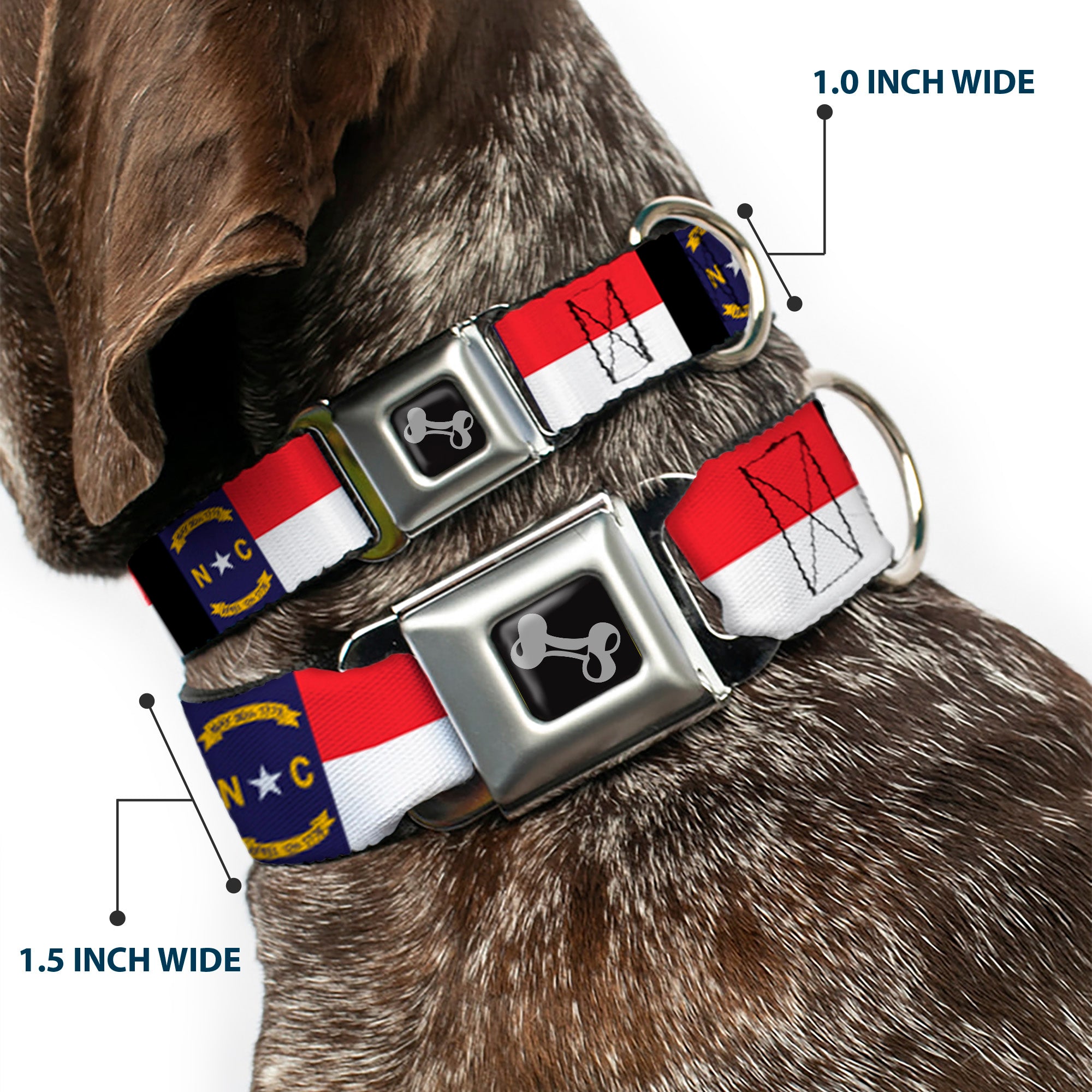 Dog Bone Seatbelt Buckle Collar - North Carolina Flag/Black Seatbelt Buckle Collars Buckle-Down