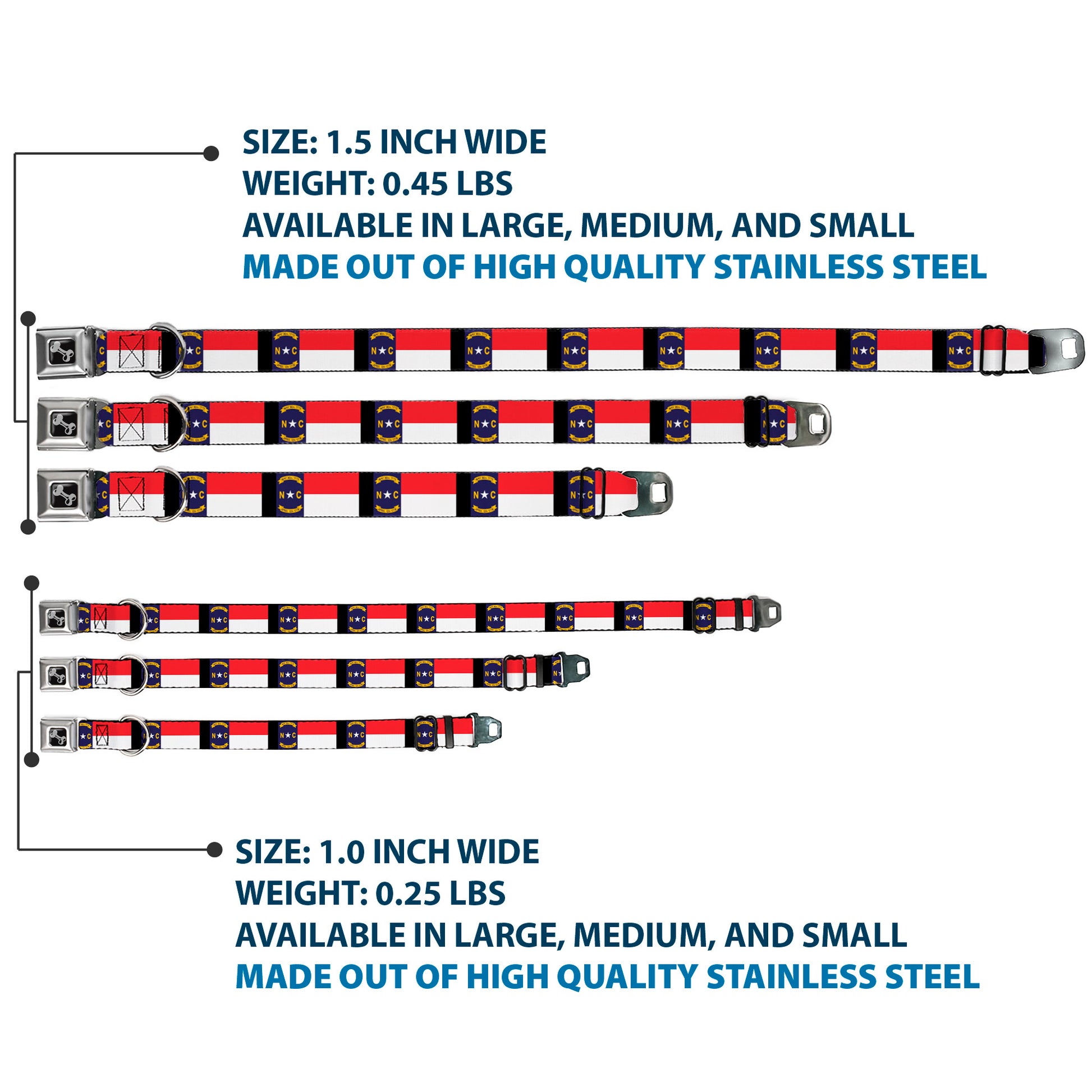 Dog Bone Seatbelt Buckle Collar - North Carolina Flag/Black Seatbelt Buckle Collars Buckle-Down