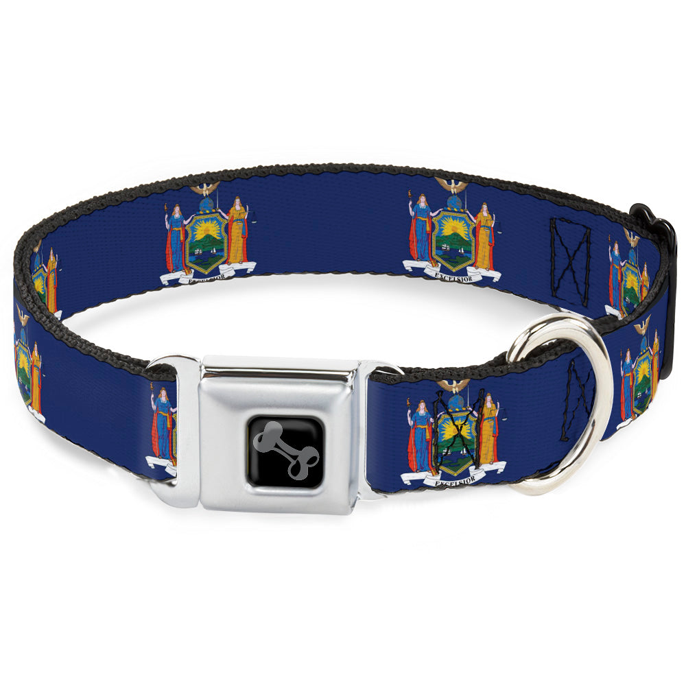 Dog Bone Black/Silver Seatbelt Buckle Collar - New York Flag Continuous Seatbelt Buckle Collars Buckle-Down