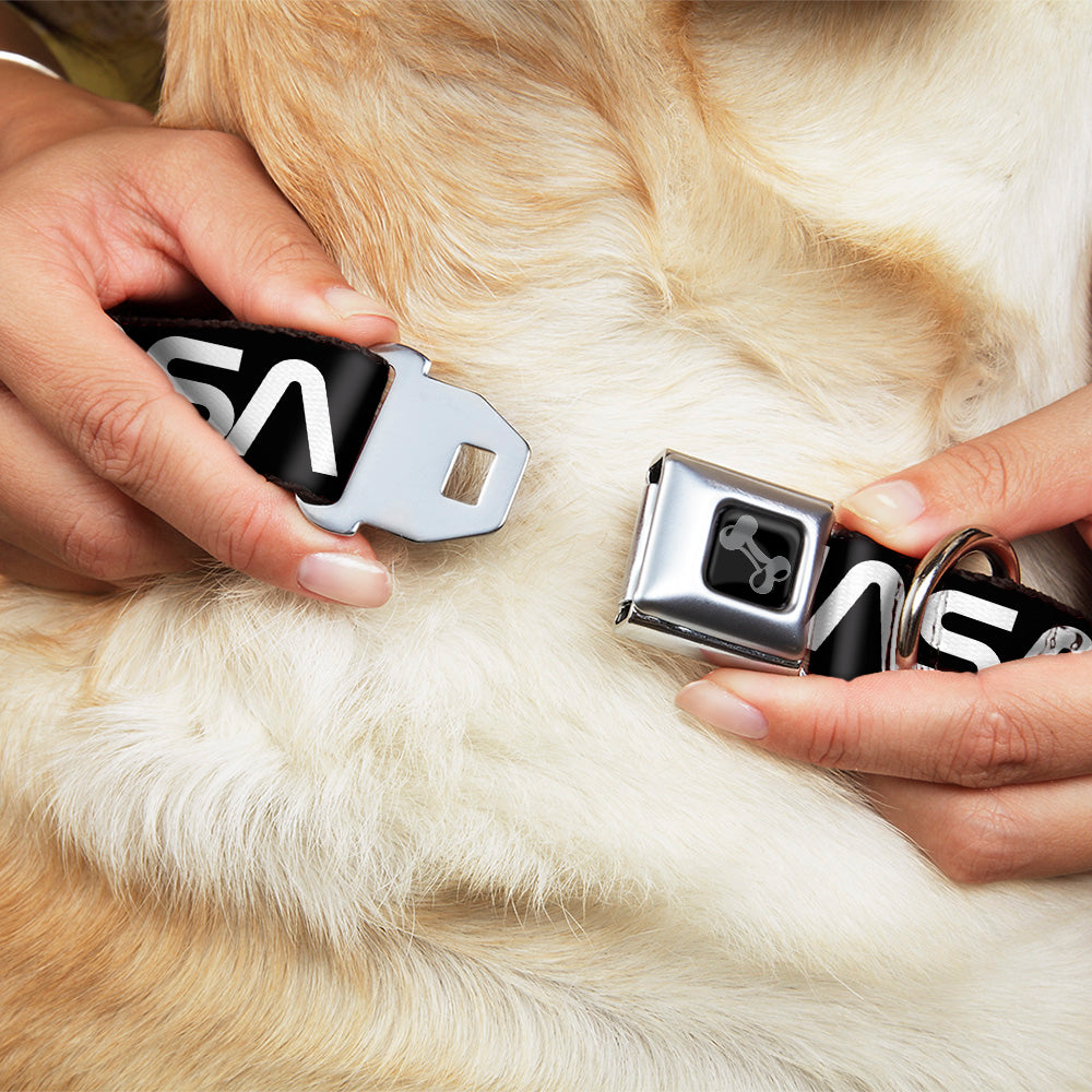 Dog Bone Black/Silver Seatbelt Buckle Collar - NASA Text Black/White Seatbelt Buckle Collars Buckle-Down