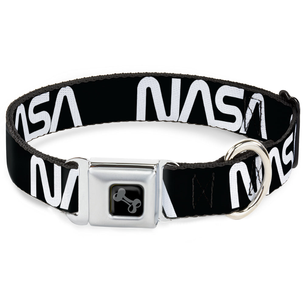 Dog Bone Black/Silver Seatbelt Buckle Collar - NASA Text Black/White Seatbelt Buckle Collars Buckle-Down