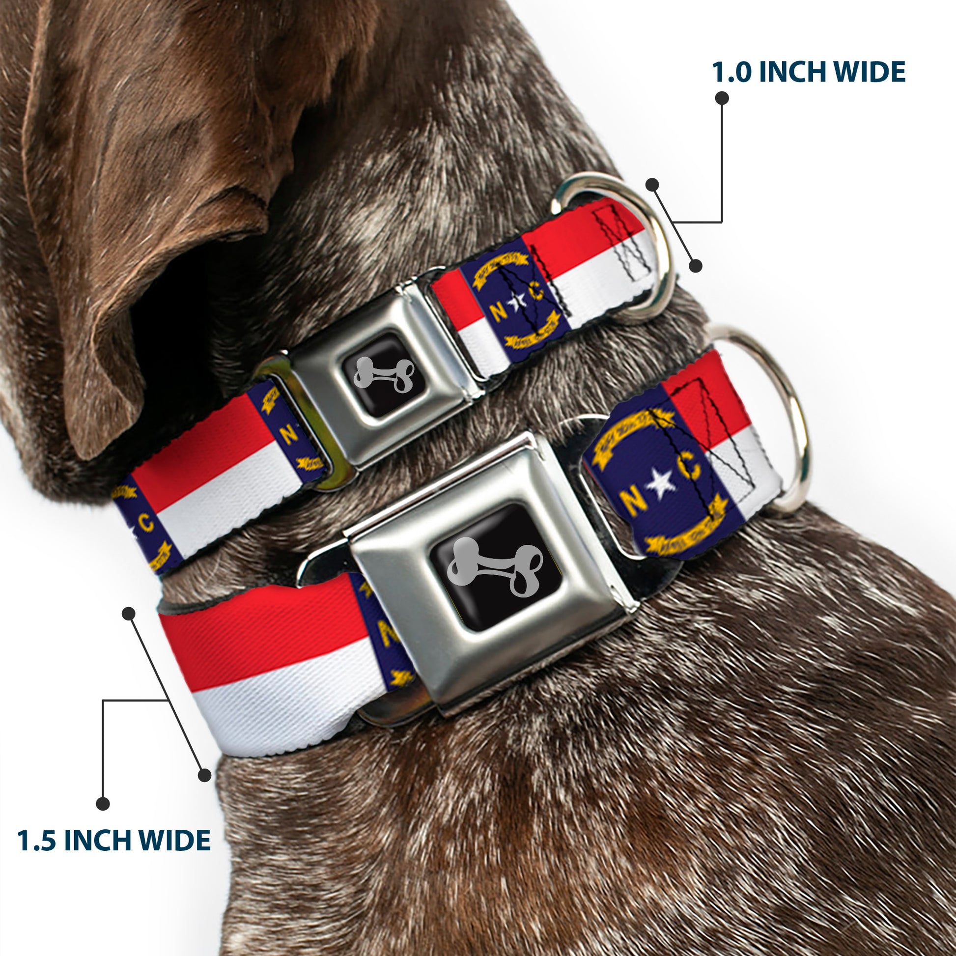 Dog Bone Black/Silver Seatbelt Buckle Collar - North Carolina Flag Continuous Repeat Seatbelt Buckle Collars Buckle-Down