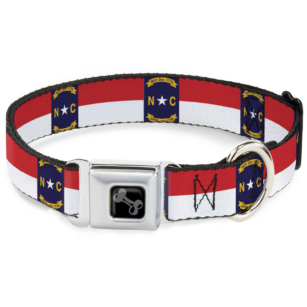 Dog Bone Black/Silver Seatbelt Buckle Collar - North Carolina Flag Continuous Repeat Seatbelt Buckle Collars Buckle-Down