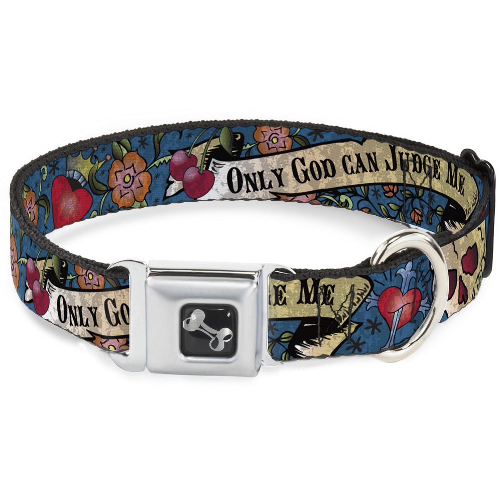 Dog Bone Seatbelt Buckle Collar - Only God Can Judge Me Blue Seatbelt Buckle Collars Buckle-Down
