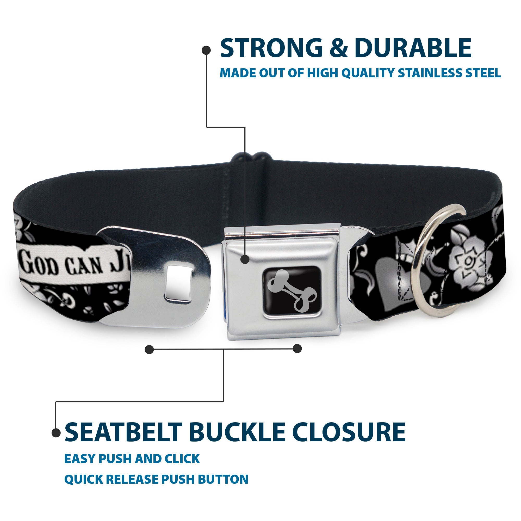 Dog Bone Seatbelt Buckle Collar - Only God Can Judge Me Black/White Seatbelt Buckle Collars Buckle-Down
