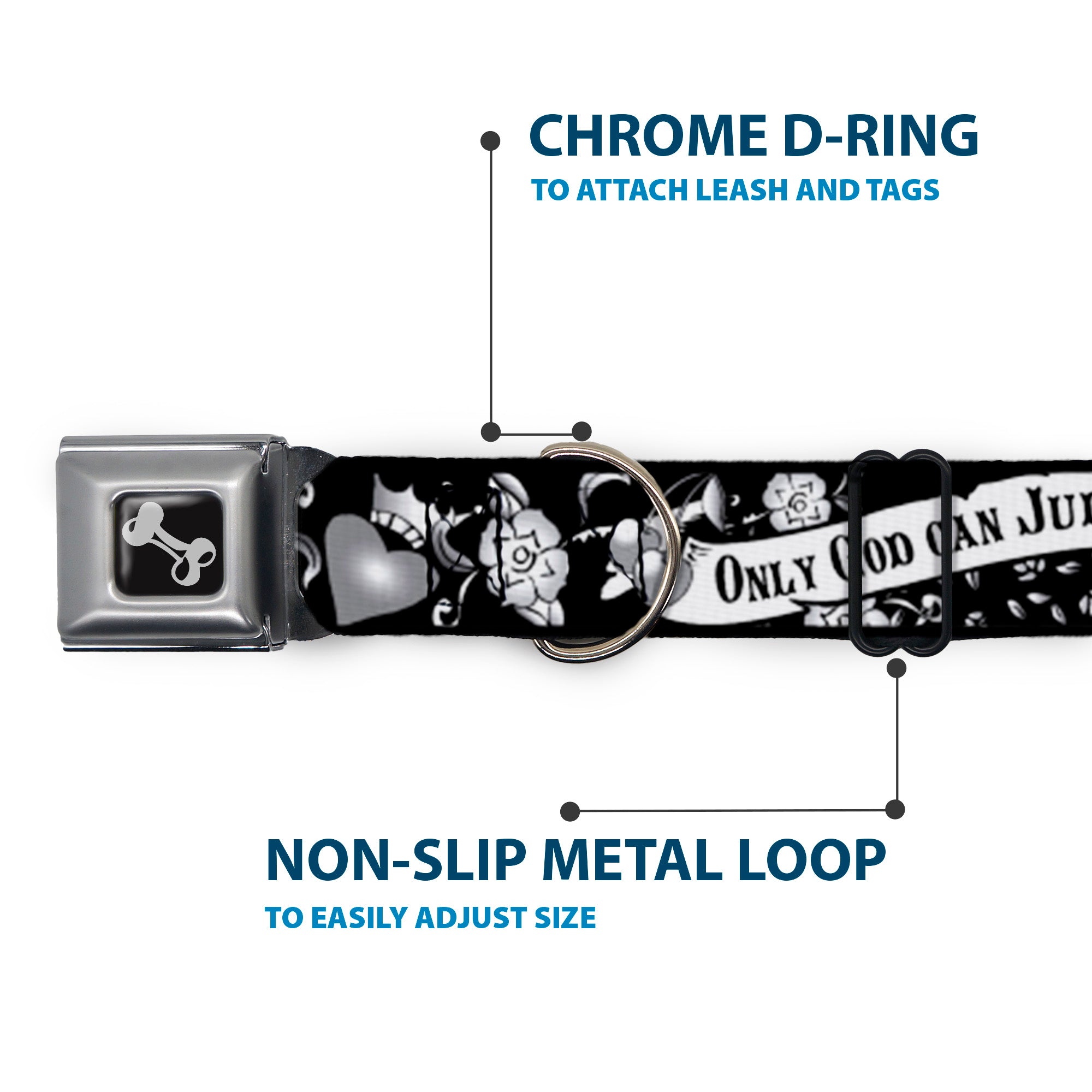 Dog Bone Seatbelt Buckle Collar - Only God Can Judge Me Black/White Seatbelt Buckle Collars Buckle-Down