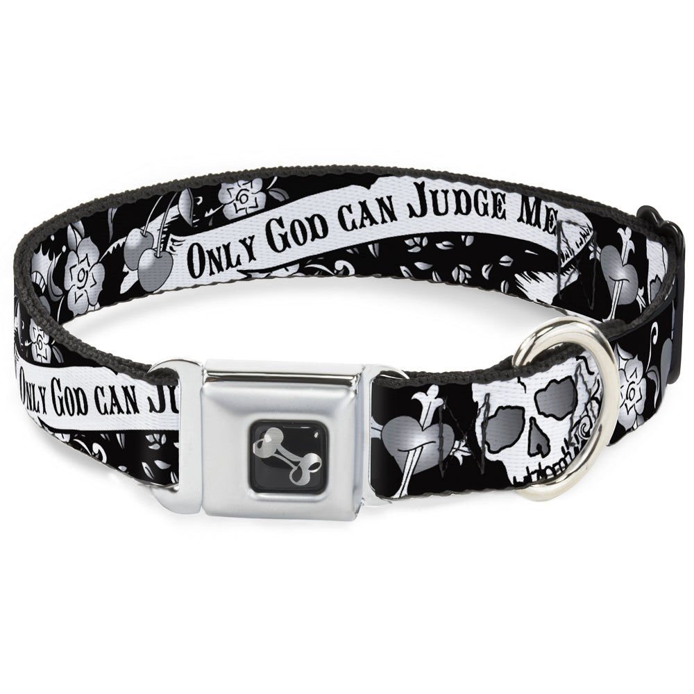 Dog Bone Seatbelt Buckle Collar - Only God Can Judge Me Black/White Seatbelt Buckle Collars Buckle-Down