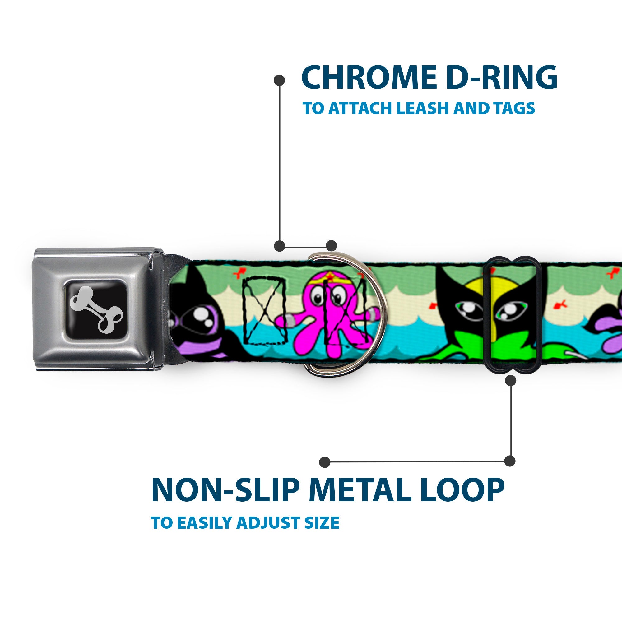 Dog Bone Seatbelt Buckle Collar - Octopus Superhero Cartoon Seatbelt Buckle Collars Buckle-Down