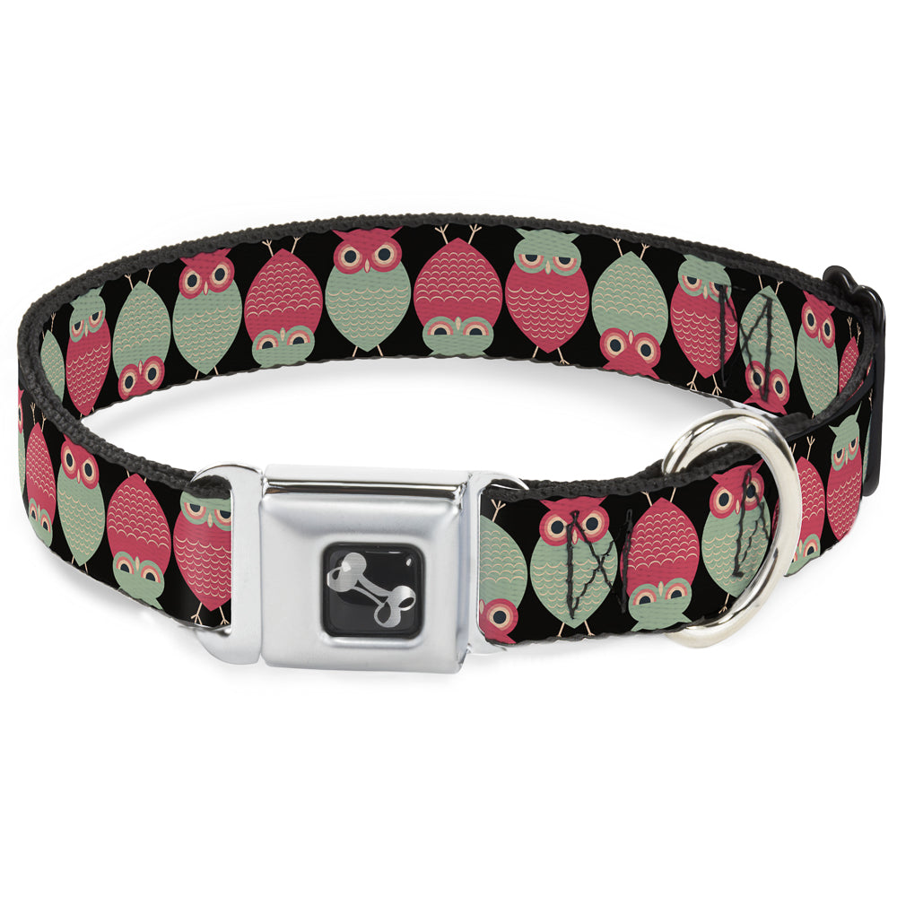 Dog Bone Seatbelt Buckle Collar - Owls Flip Black/Mauve/Sage Seatbelt Buckle Collars Buckle-Down