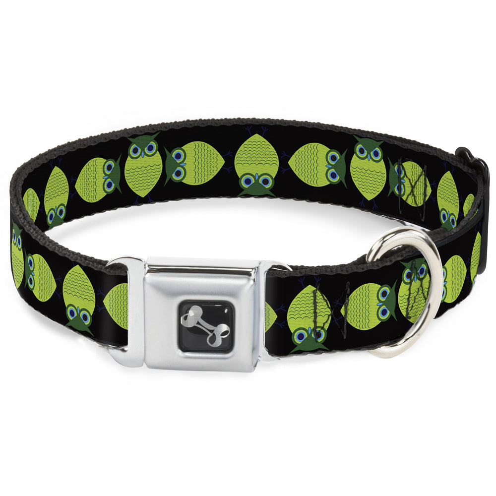 Dog Bone Seatbelt Buckle Collar - Owls Spin Black/Green Seatbelt Buckle Collars Buckle-Down