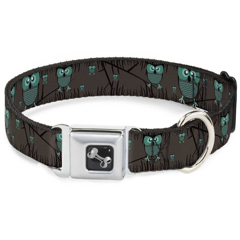 Dog Bone Seatbelt Buckle Collar - Owls in Trees Turquoise Seatbelt Buckle Collars Buckle-Down