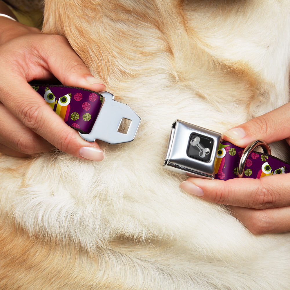 Dog Bone Seatbelt Buckle Collar - Owls Striped w/Swirls Purple Seatbelt Buckle Collars Buckle-Down