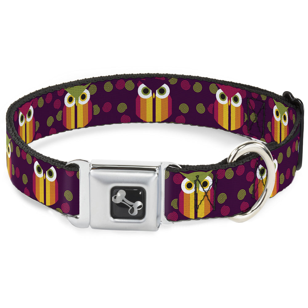 Dog Bone Seatbelt Buckle Collar - Owls Striped w/Swirls Purple Seatbelt Buckle Collars Buckle-Down