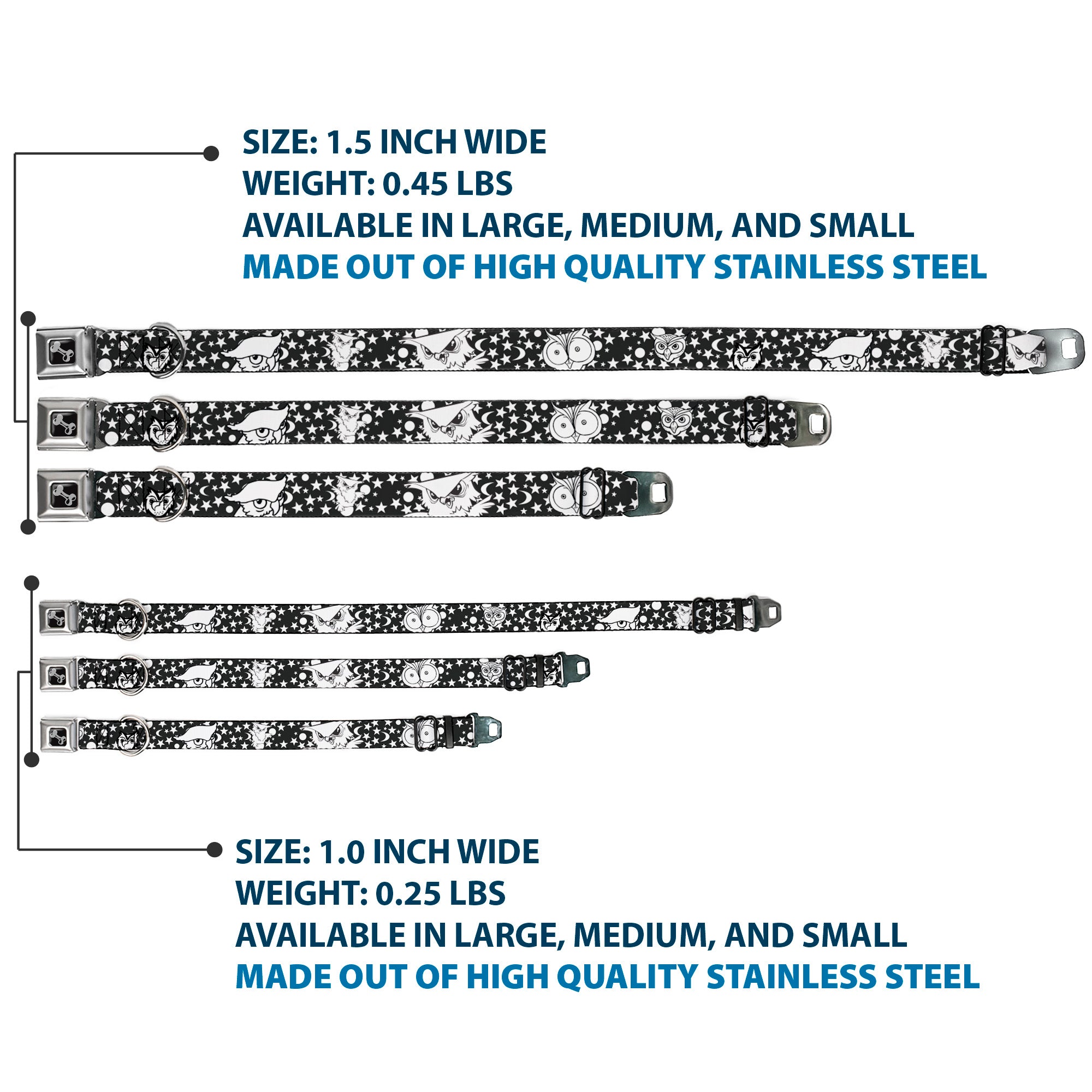 Dog Bone Seatbelt Buckle Collar - Owl Expressions Black/White Seatbelt Buckle Collars Buckle-Down