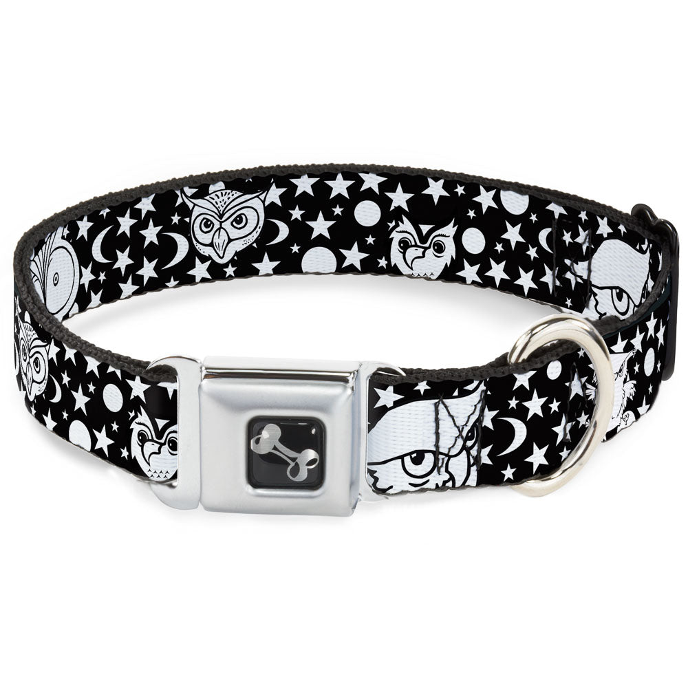 Dog Bone Seatbelt Buckle Collar - Owl Expressions Black/White Seatbelt Buckle Collars Buckle-Down