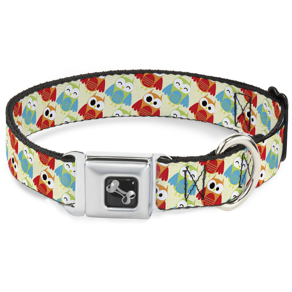Dog Bone Seatbelt Buckle Collar - Owl Eyes Yellow/Reds/Blues Seatbelt Buckle Collars Buckle-Down