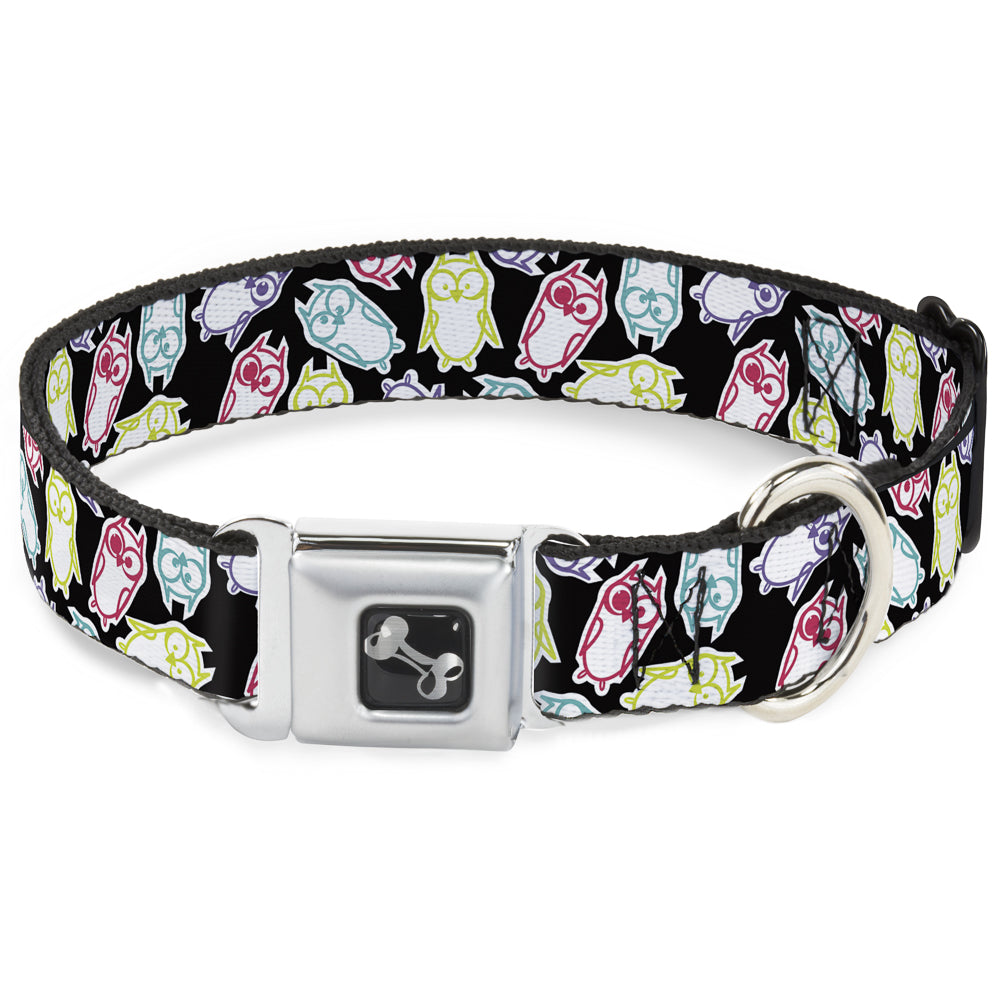 Dog Bone Seatbelt Buckle Collar - Owl Sketch Black/White/Multi Color Seatbelt Buckle Collars Buckle-Down
