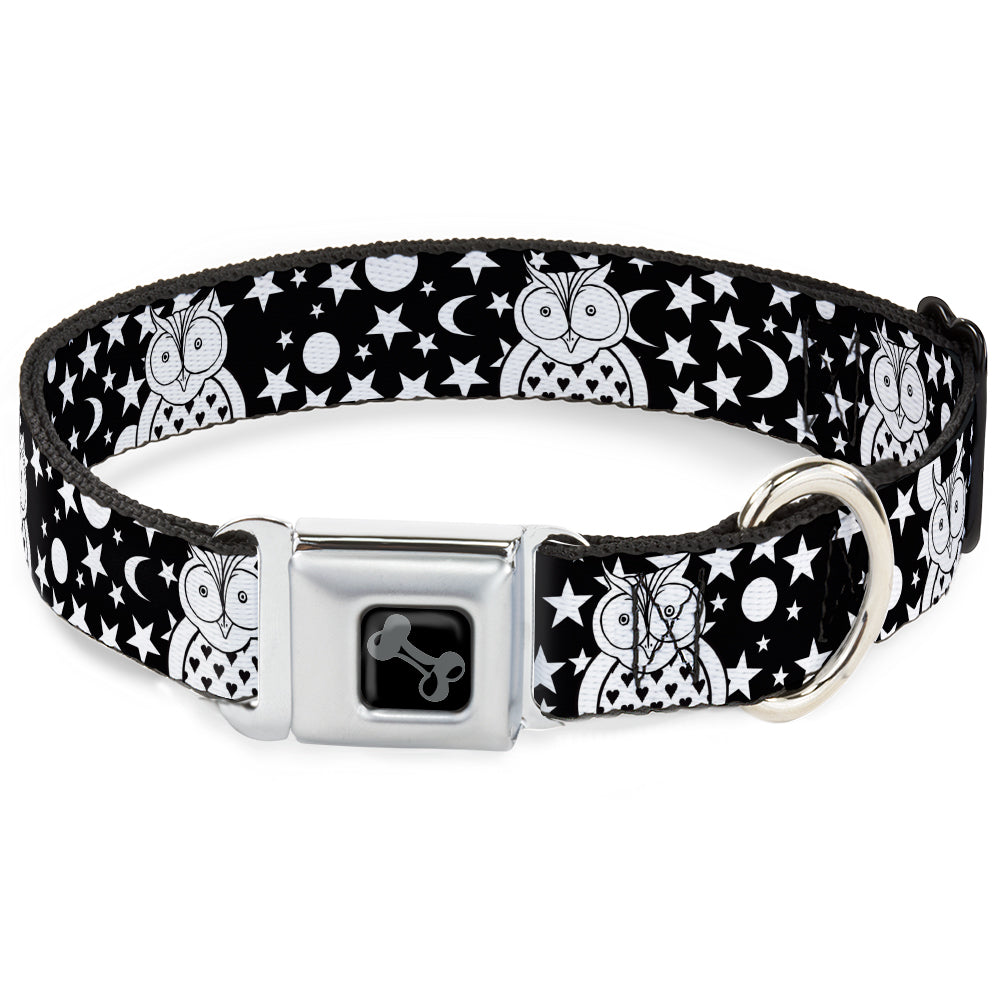 Dog Bone Black/Silver Seatbelt Buckle Collar - Owls Black/White2 Seatbelt Buckle Collars Buckle-Down
